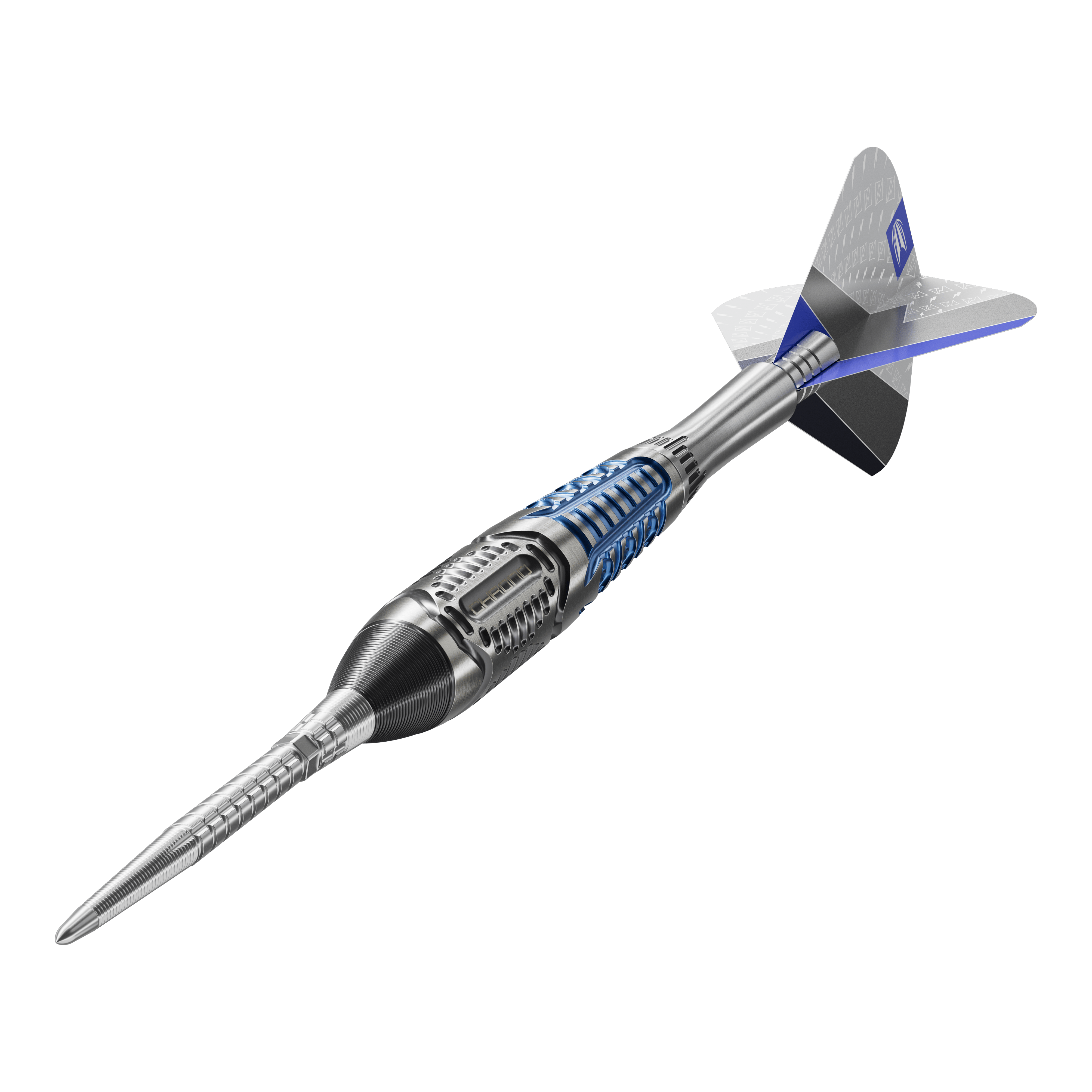 Das Bild stellt die Target Phil Taylor Power X Chrono Swiss Points Steeldarts dar. Die Darts werden von Profis und Hobbyspielern genutzt.