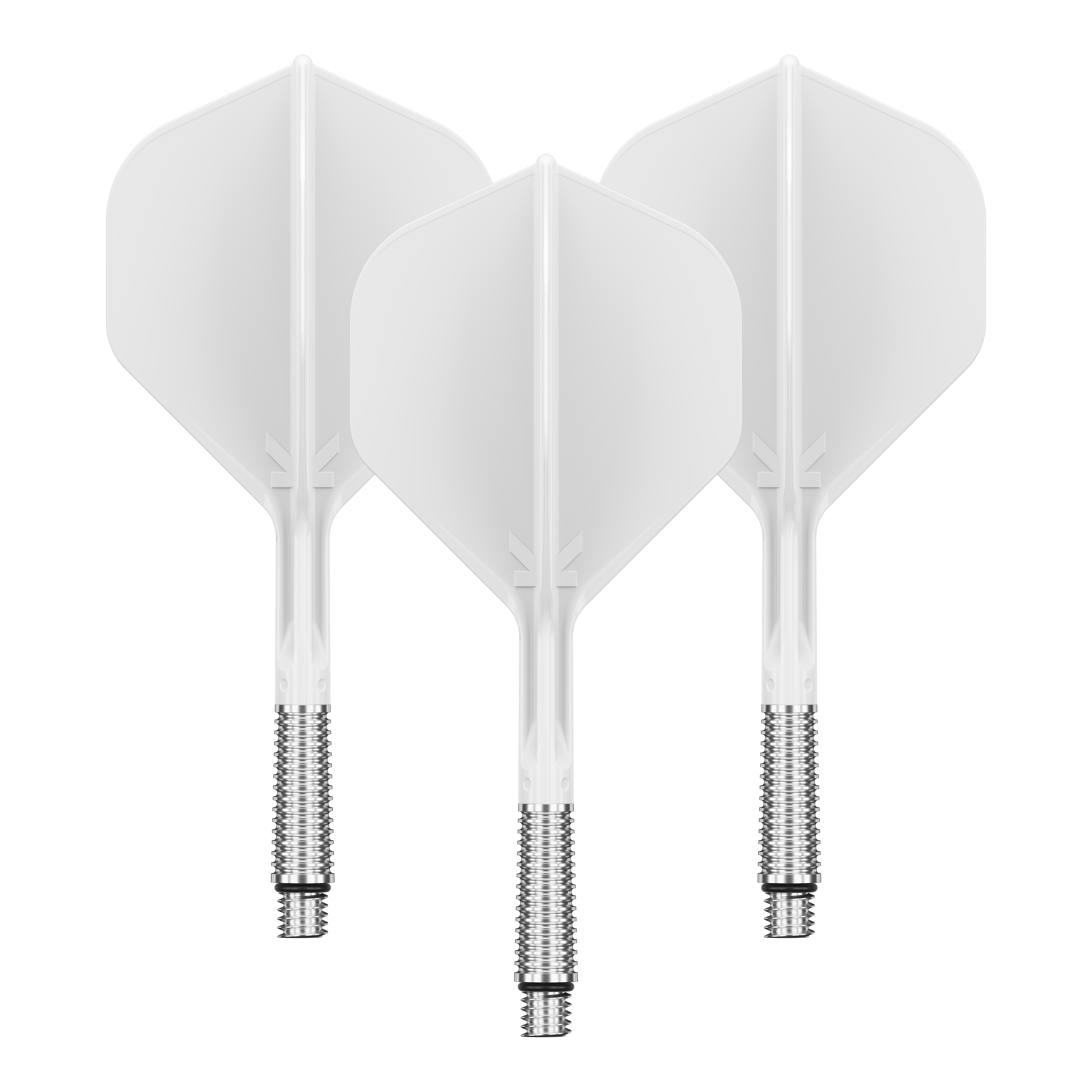 Abgebildet ist ein Dart Flight in Standardform, Modell: KShift No2, weiß, 33mm. Das Produkt wird von Target angeboten.