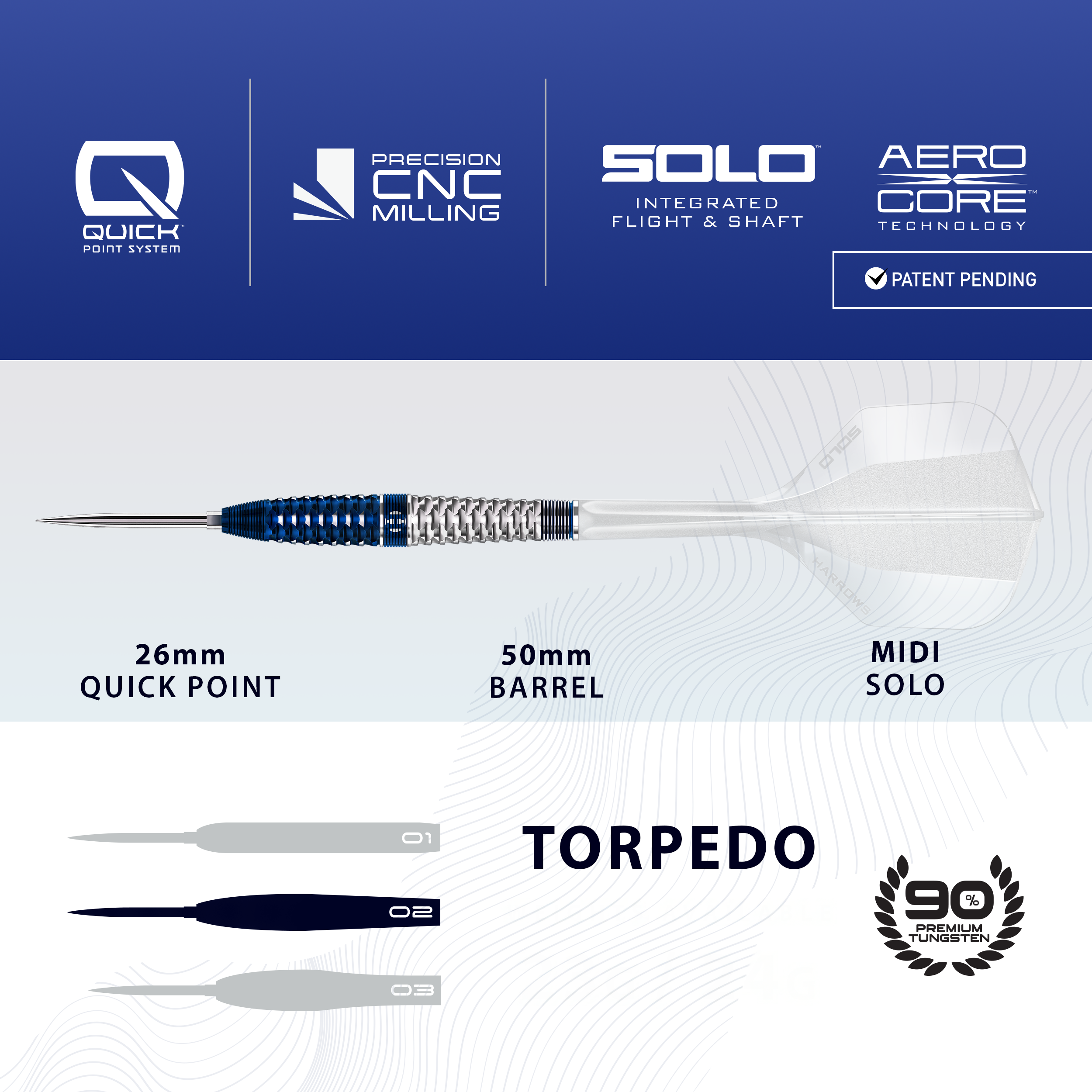 Harrows GEO Torpedo Quick Point Steeldarts Abgebildet sind die Harrows GEO Torpedo Quick Point Steeldarts. Die Darts haben eine spezielle Torpedo-Form.