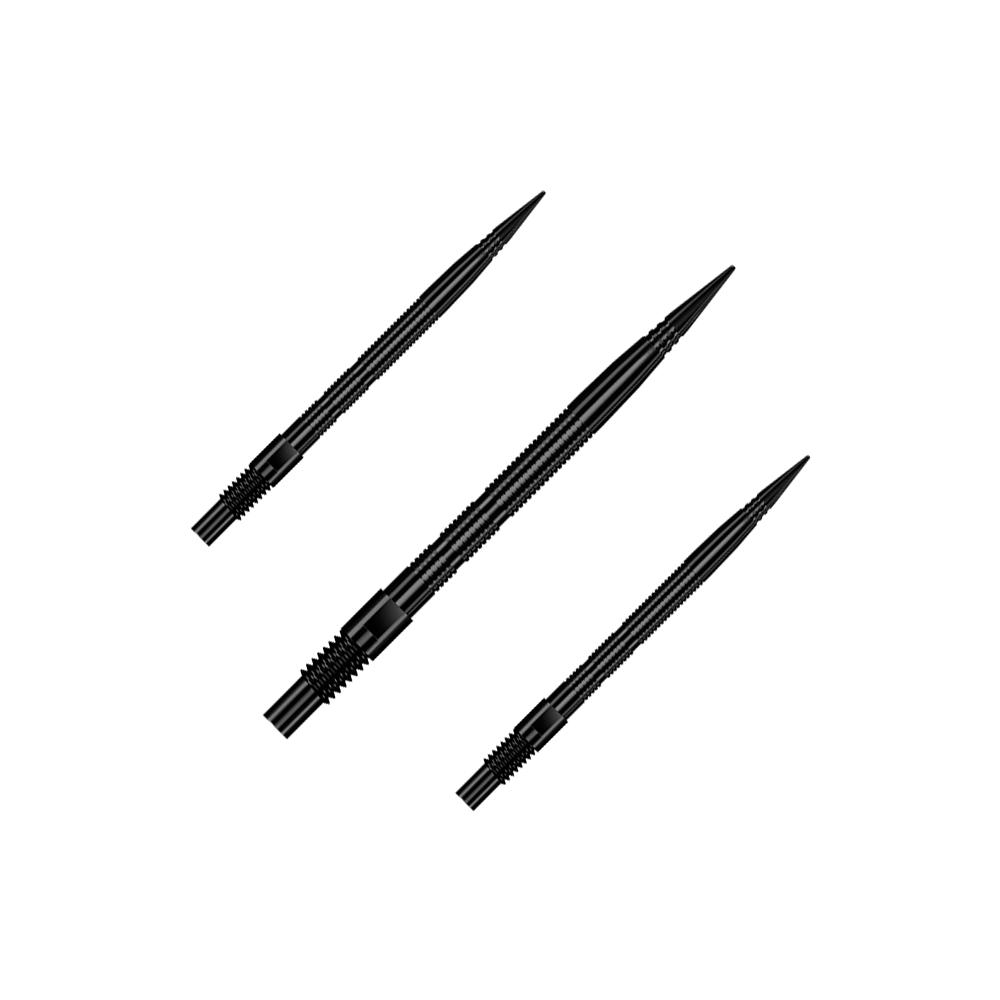 Harrows Quick Point Micro Ridge Dartspitzen - Schwarz Schwarze Dartspitzen mit MicroRidge, etwa 30 mm lang. Das Bild zeigt ein Set dieser Dartspitzen.