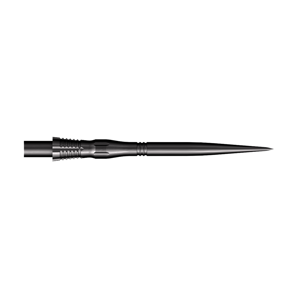 Shot Cone Scallop Steeldart-Spitzen - Schwarz - 35mm Das Bild zeigt eine schwarze Steeldart-Spitze mit dem Namen "Shot Cone Scallop". Die Spitze ist 35 mm lang und hat eine schlanke, gezackte Form.