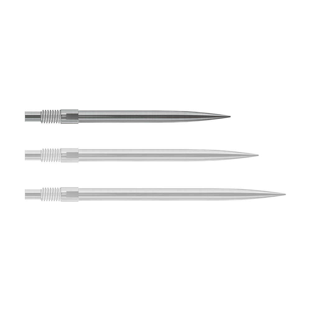 Harrows Quick Point Dartspitzen - Silber Abgebildet sind Harrows QuickPoint Dartspitzen in Silber, 30mm lang. Das Foto stellt das Produkt aus einer anderen Perspektive dar.
