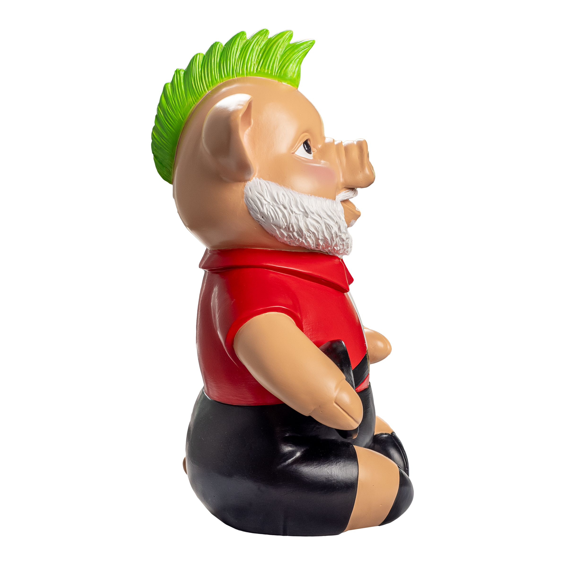 Sport1 Grinch Phrasenschwein Das Bild zeigt ein buntes Sparschwein mit grünem Irokesenschnitt und rotem Hemd. Es handelt sich um das Produkt "Sport1 Grinch Phrasenschwein".
