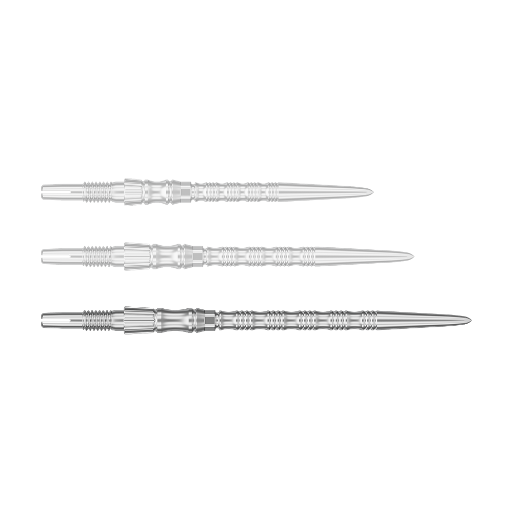 Einzelne silberne Dartspitze mit einer Länge von 42 mm wird gezeigt. Dies ist die Target SwissPoint Signature TRB Dartspitze.