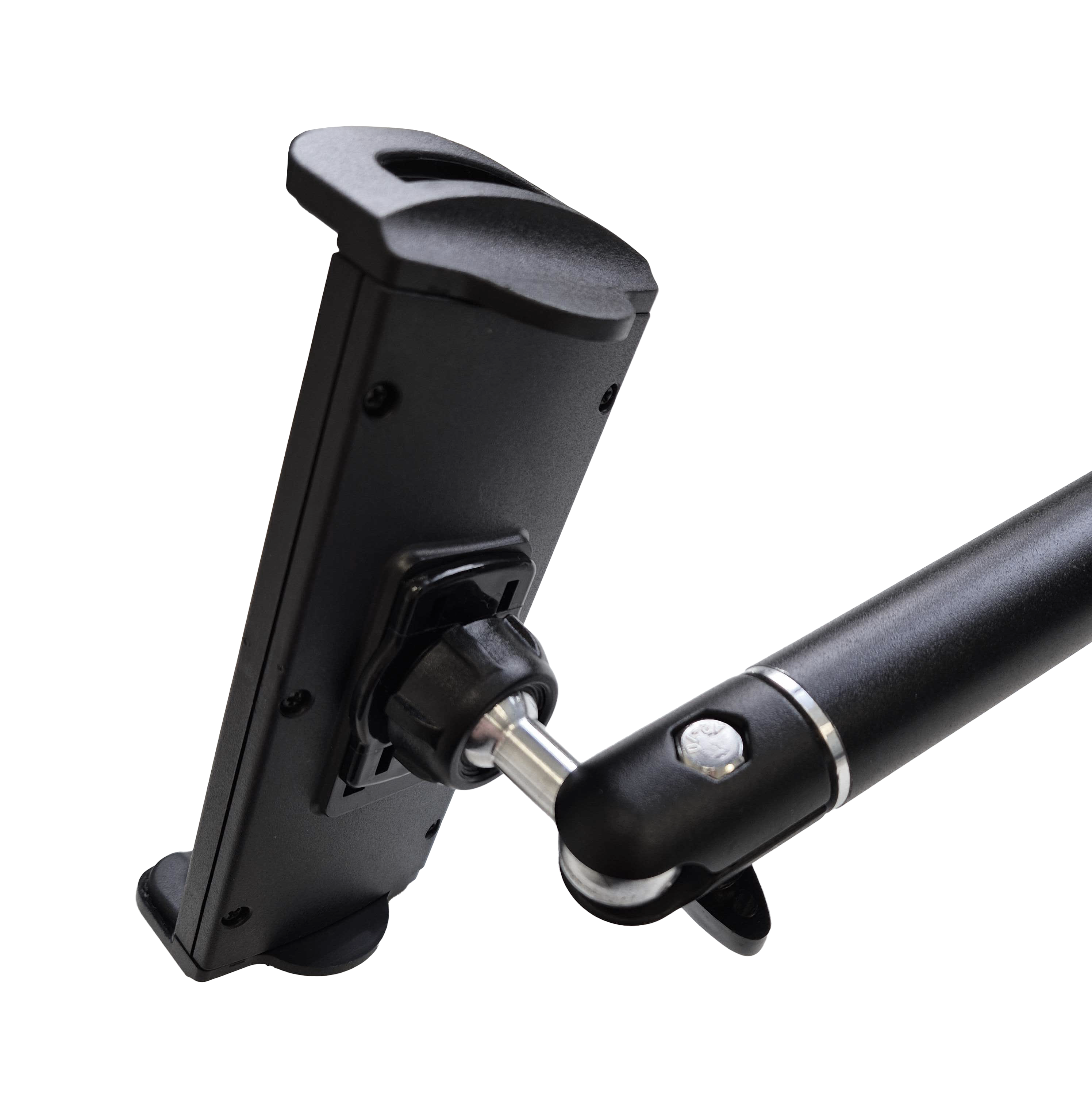 McDart TABFlex Tablet Wandhalterung mit flexiblem Arm Das Bild zeigt die McDart TABFlex Tablet Wandhalterung mit flexiblem Arm. Die Halterung ist schwarz und lässt sich einstellen, um ein Tablet sicher zu befestigen.
