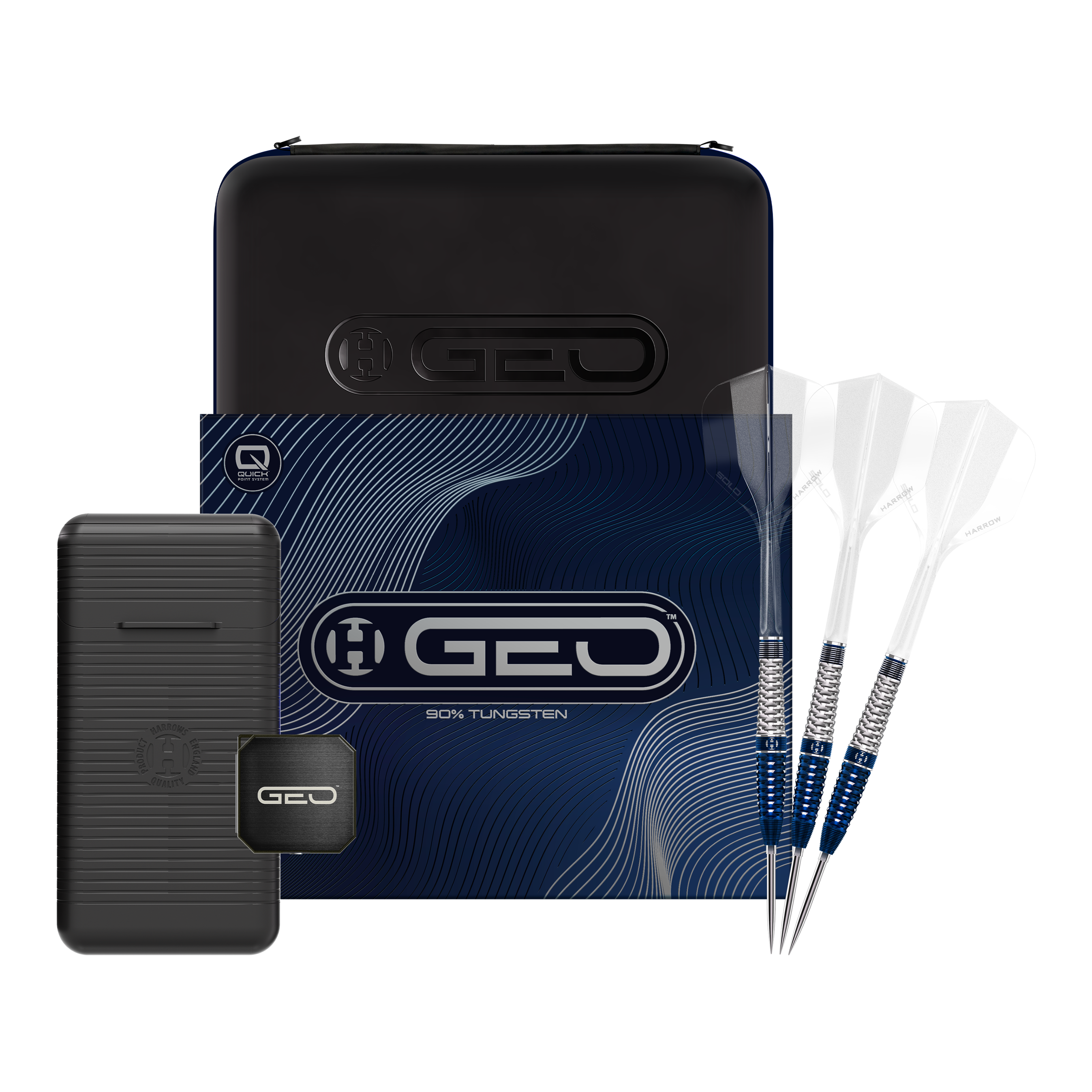 Hier sehen Sie die Harrows GEO Torpedo Quick Point Steeldarts. Das Produkt eignet sich ideal für Präzisionswürfe beim Dartspiel.
