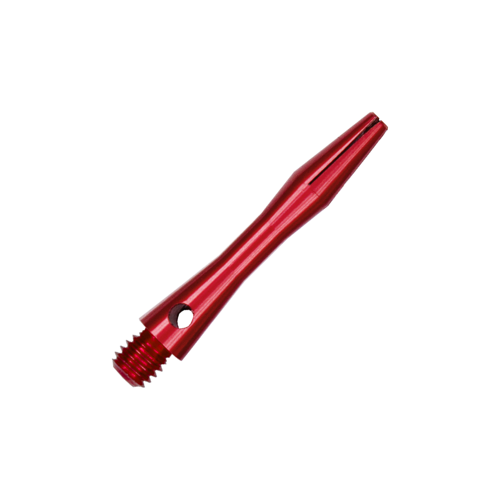 506_Aluminium_Shafts_Rot_30mm_2 Das Bild zeigt einen roten Aluminiumschaft mit Gewinde. Er ist schlank und etwa 30 mm lang.