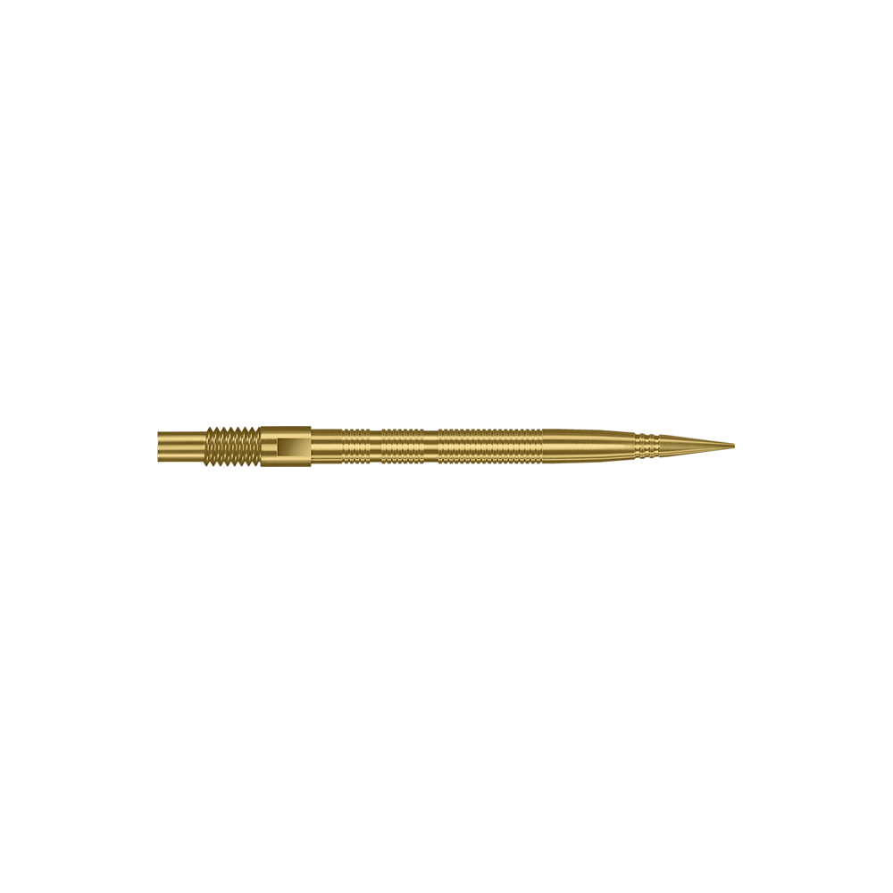 Harrows Quick Point Micro Ridge Dartspitzen - Gold Auf dem Bild sind goldene Dartspitzen abgebildet. Es handelt sich vermutlich um Harrows Quick Point MicroRidge Dartspitzen in 30mm Länge.
