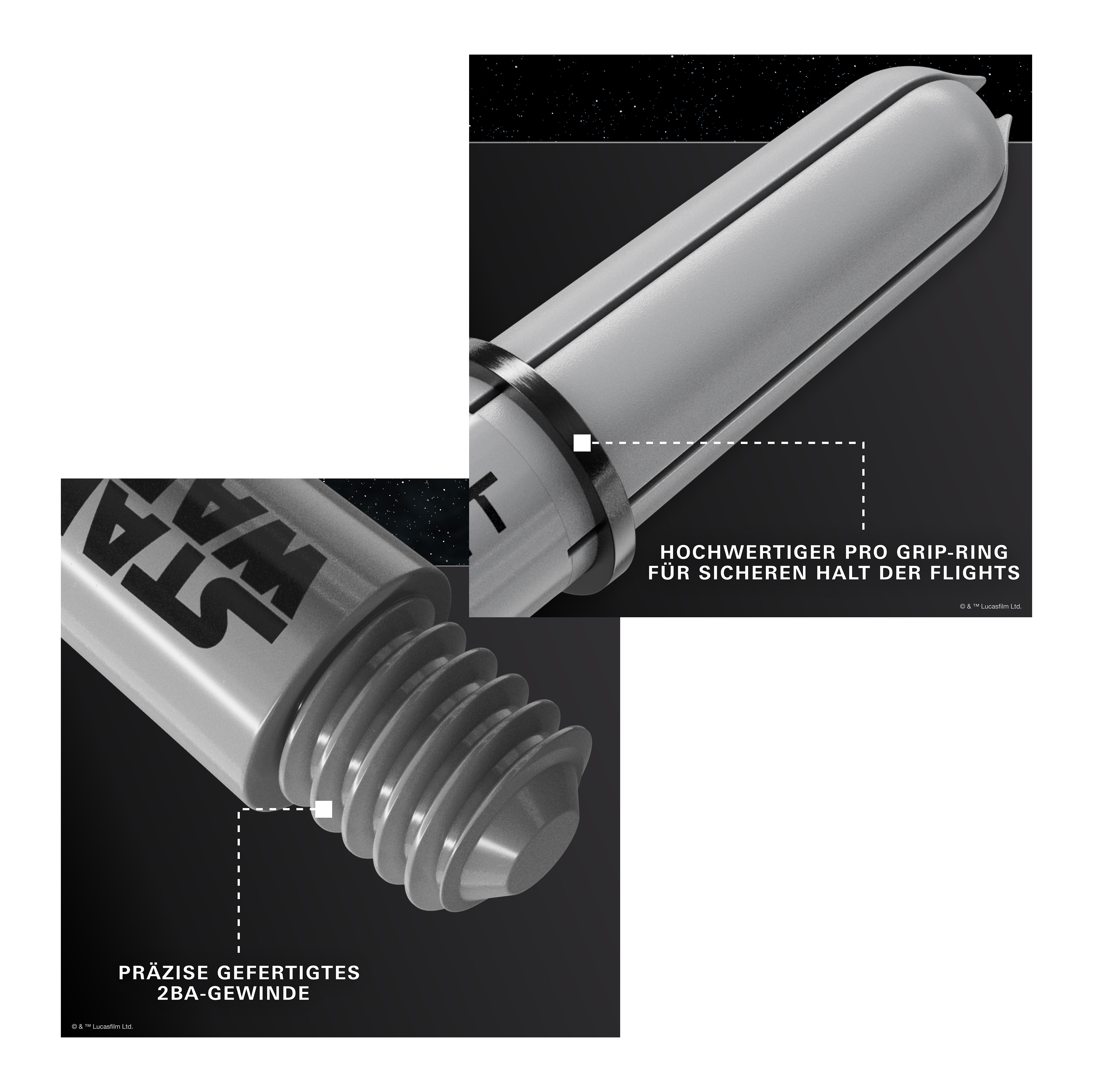 Target Star Wars ProGrip Shafts - Grau Gezeigt wird das Produkt Target Star Wars ProGrip Shafts - Grau. Die robusten Dartschäfte sind in Grau gehalten.