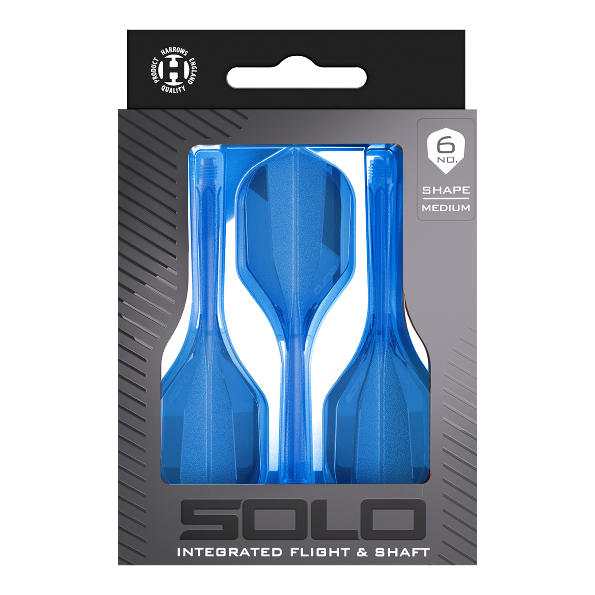 Harrows Solo No6 Flight-Shaft-System - Blau Zu sehen ist das Harrows Solo No6 Flight-Shaft-System in Blau. Das Produkt wird aus einer bestimmten Perspektive gezeigt.