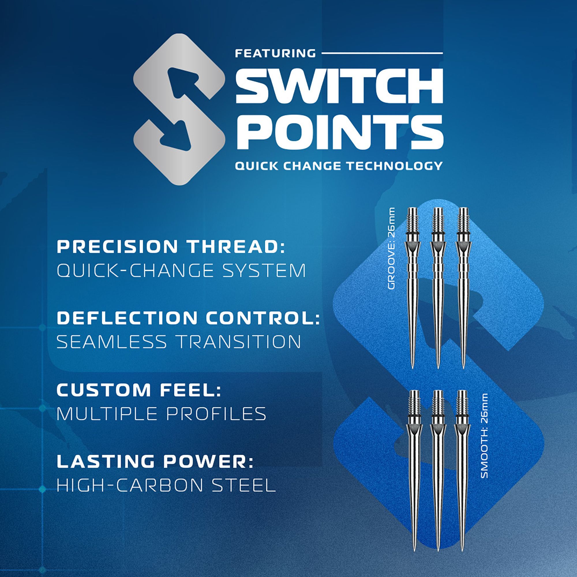 Winmau Lunaris Tapered Switch Point Steeldarts Das Bild zeigt die Winmau Lunaris Tapered Switch Point Steeldarts. Die Darts haben ein modernes Design und sind für präzises Spielen entwickelt.