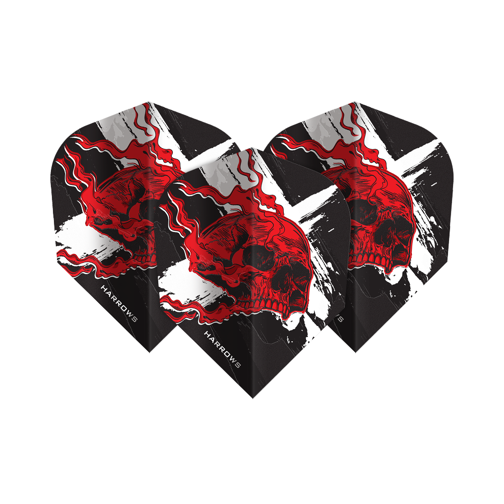 Harrows Ryan Searle Heavy Metal No6 Flights Abgebildet sind die Harrows Ryan Searle Heavy Metal No6 Flights. Diese Flights sind für Dartpfeile konzipiert und tragen das Heavy Metal Design.