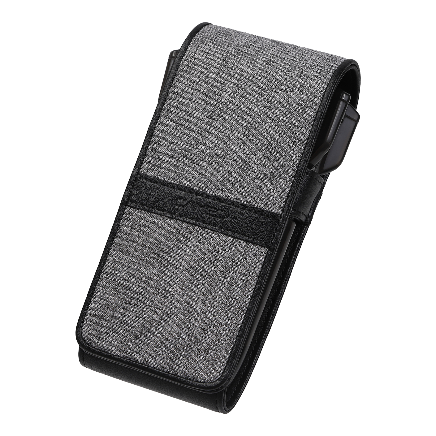 Cameo Thread Dartcase Das Bild zeigt ein elegantes Dartetui in Grau mit schwarzen Akzenten. Das Etui hat eine strukturierte Oberfläche und trägt den Schriftzug "CAMEO" auf der Vorderseite.