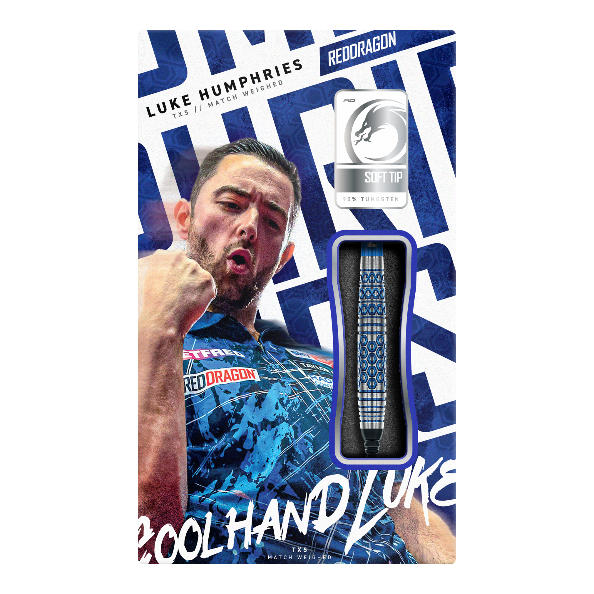 Red Dragon Luke Humphries TX5 Softdarts - 20g Diese Grafik stellt die Red Dragon Luke Humphries TX5 Softdarts - 20g dar. Es handelt sich um hochwertige Softdarts mit Luke Humphries Design.
