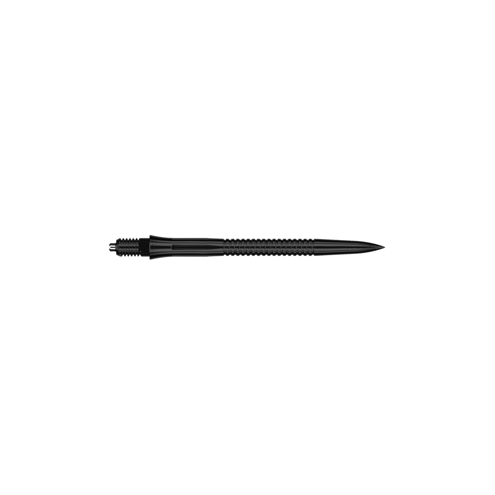 Dargestellt ist eine EVO202 Caliburn EZ-EVO Dartspitze mit Rillen in Schwarz und einer Länge von 32 mm. Diese Dartspitze ist robust und für regelmäßigen Gebrauch geeignet.