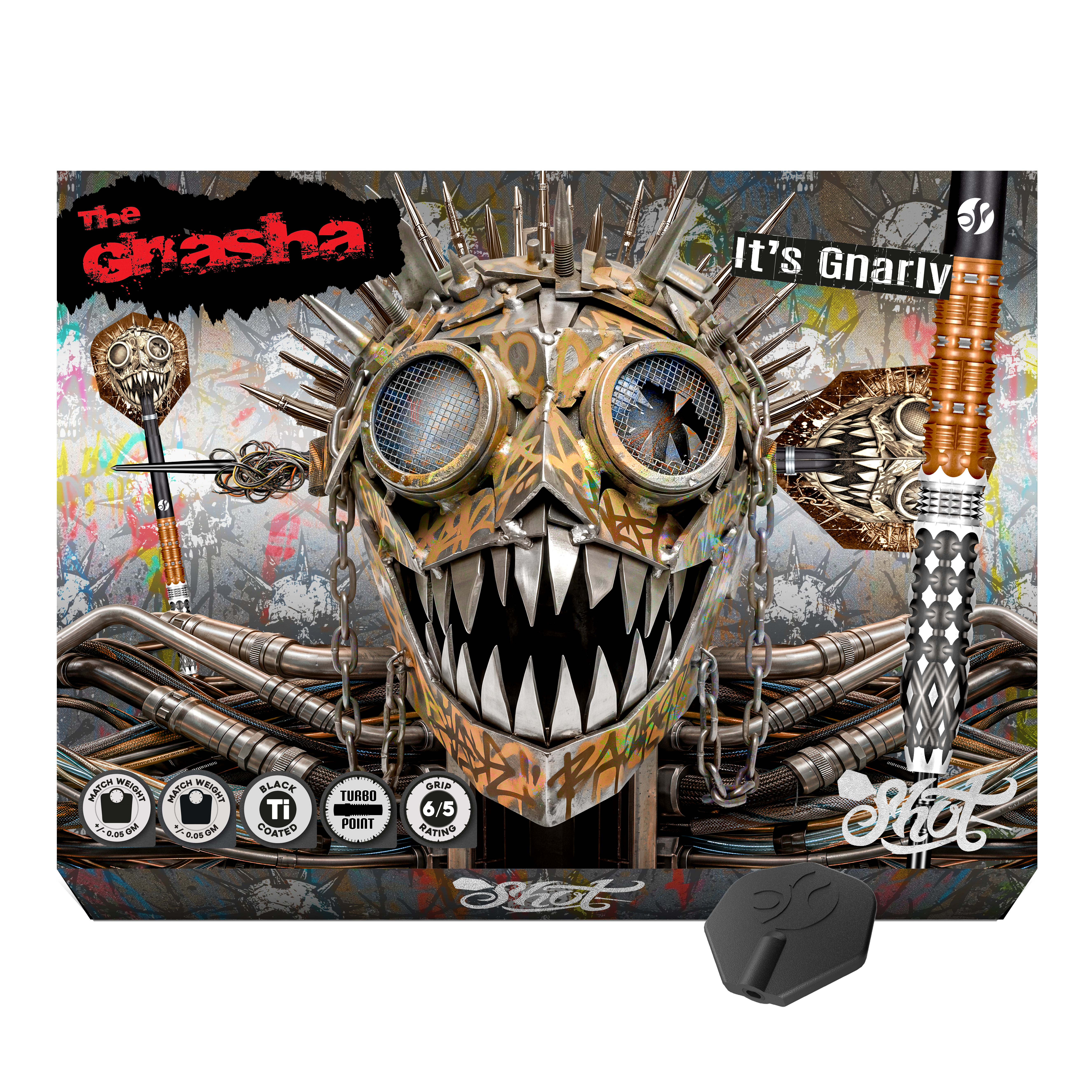 Shot Gnarly Gnasha Turbo Point Steeldarts - 23g Zu sehen ist ein weiterer Blickwinkel auf die Shot Gnarly Gnasha Turbo Point Steeldarts mit 23g. Die Darts bieten einen guten Halt und eine optimale Balance.