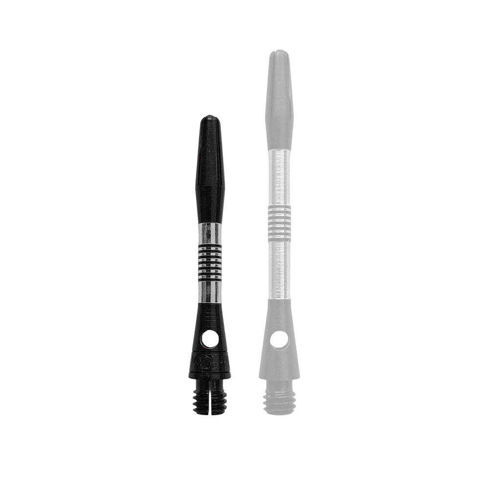 Abgebildet ist das Produkt BU54401_BullsNL_Cetra_Aluminium_Shafts_Schwarz_48mm_1. Es wird deutlich in Szene gesetzt.
