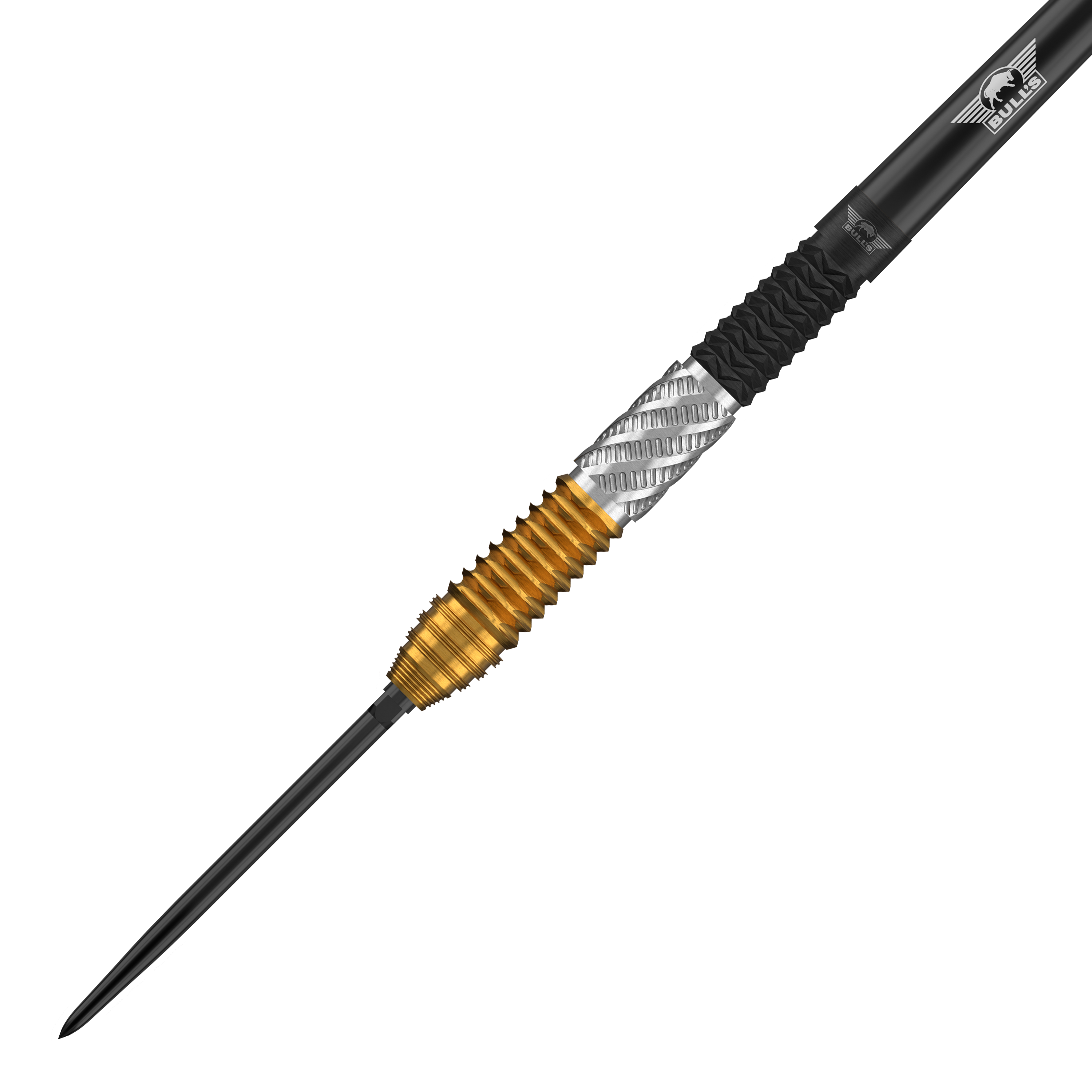 Das Bild zeigt die Bulls NL Dirk Van Duijvenbode 95% Convertible Points Steeldarts. Die Darts sind für präzises Steeldartspiel geeignet.