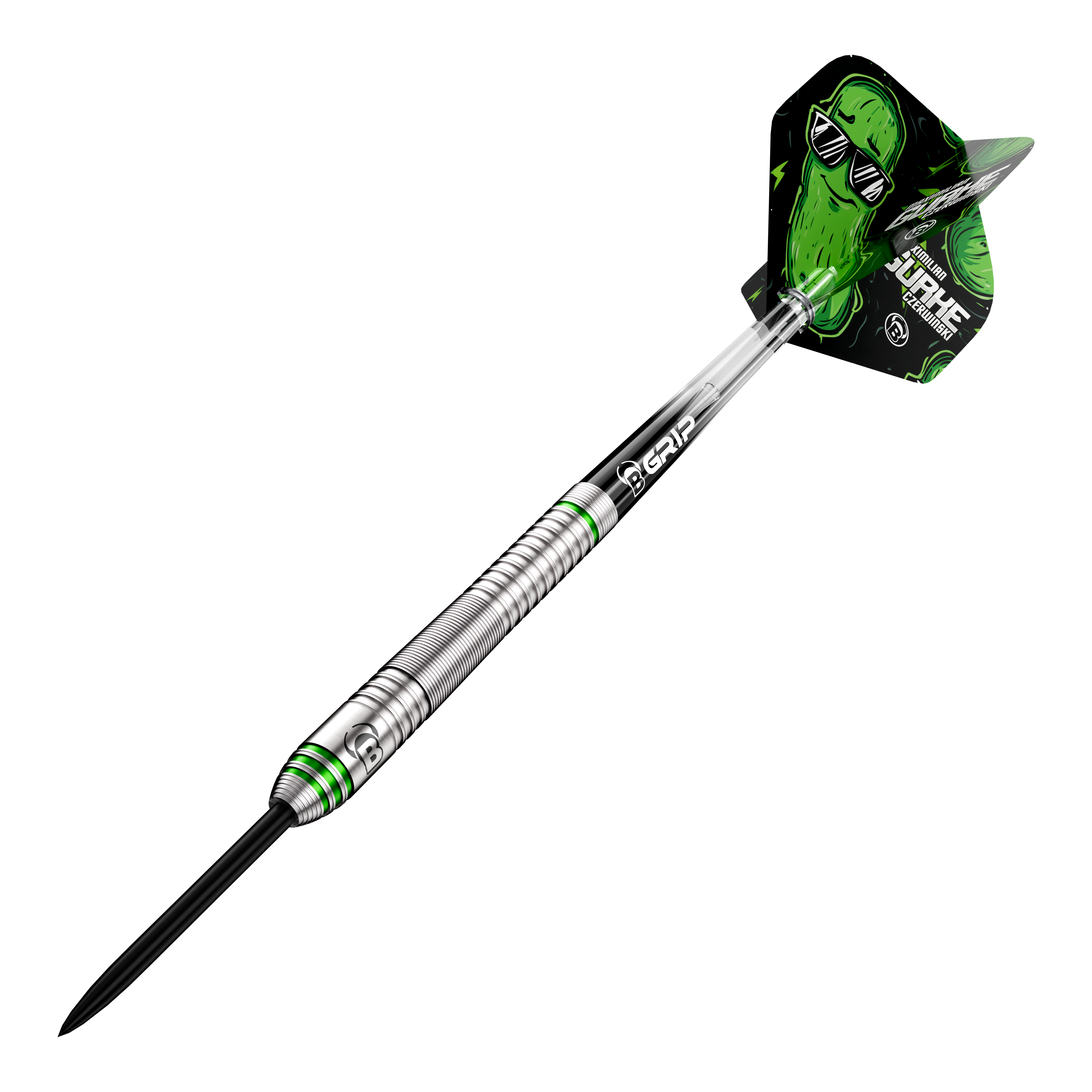 Bulls Max Czerwinski Gurke Steeldarts mit 23 Gramm Gewicht. Die Abbildung präsentiert das Produkt aus einem anderen Blickwinkel.