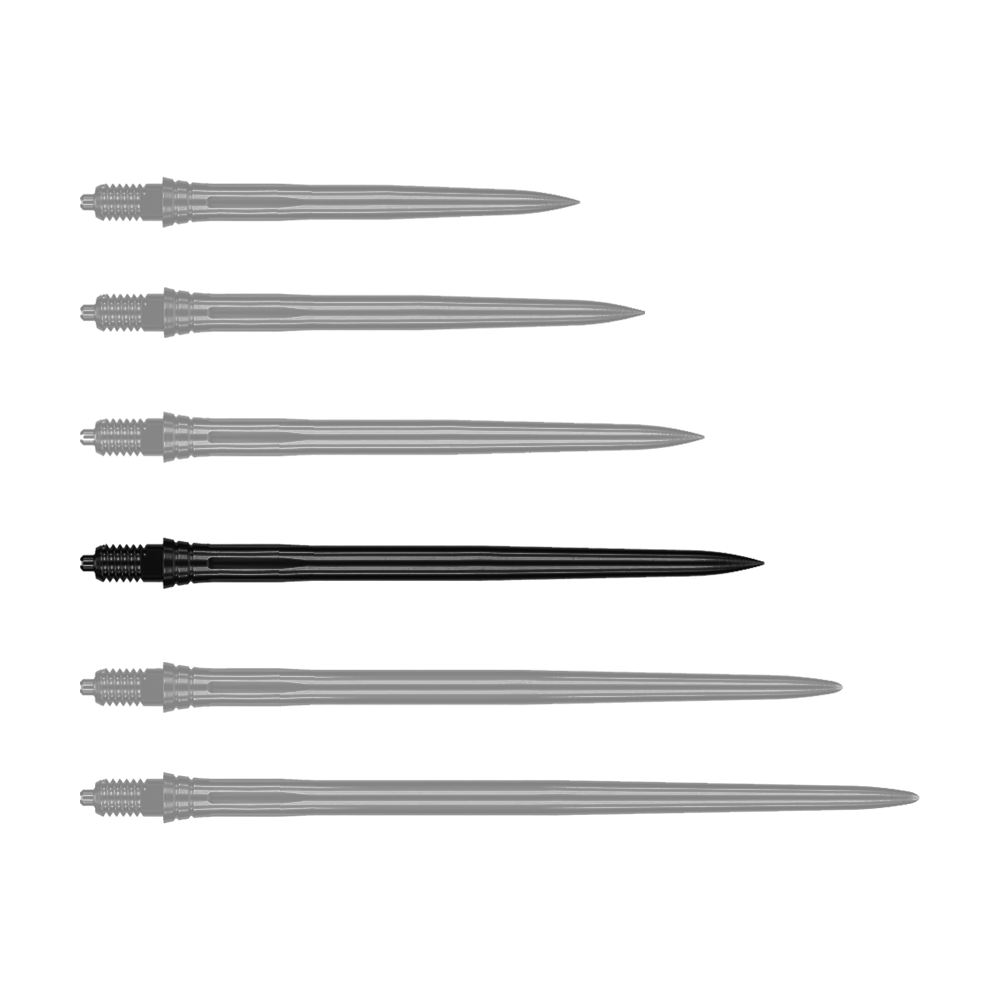 Caliburn EZ-EVO Dartspitzen - Smooth - Schwarz Eine einzelne schwarze, glatte Dartspitze ist dargestellt. Der Dateiname lautet EVO184 Caliburn EZ-EVO Dartspitzen Smooth Schwarz 40mm.