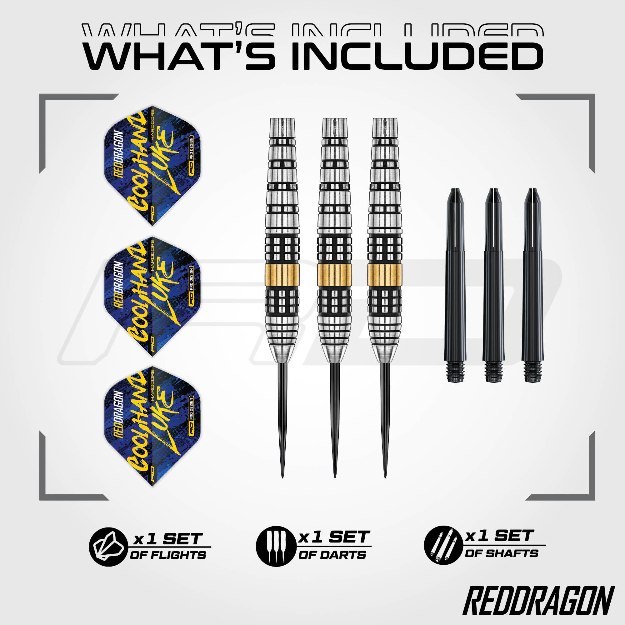 Red Dragon Luke Humphries Brass Steeldarts - 21 g Gezeigt werden die Red Dragon Luke Humphries Brass Steeldarts mit 21 Gramm Gewicht. Diese Darts bieten professionelles Spielgefühl und ansprechendes Aussehen.