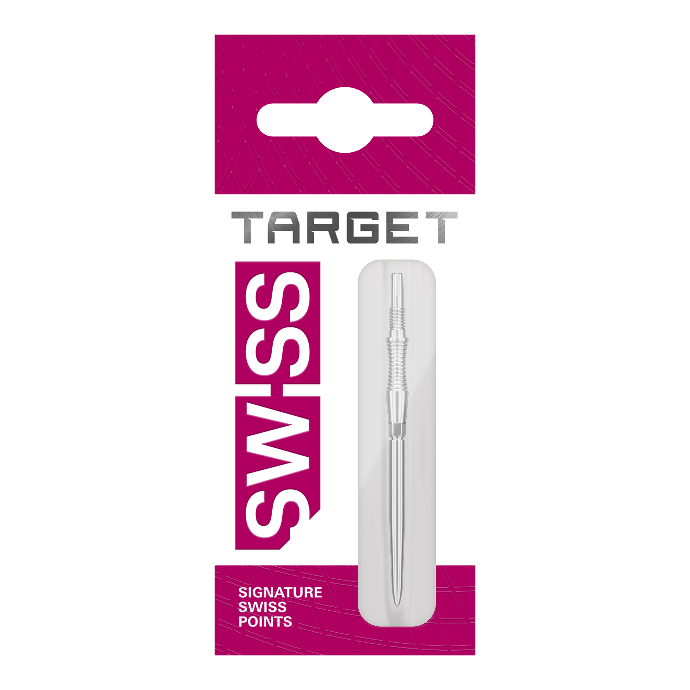 Das Bild zeigt eine weitere Ansicht der Dartspitzen '340302_Target_Swiss_Point_Dartspitzen_Signature_RST_Silber_42mm_2'. Es wird eine silberne Dartspitze aus einem anderen Winkel gezeigt.