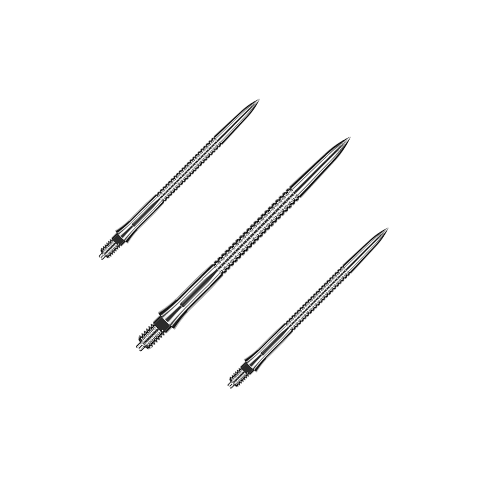 Caliburn EZ-EVO Dartspitzen - Grooved - Silber Auf dem Bild sind Dartspitzen mit Rillenmuster zu sehen. Die Spitzen sind silberfarben und 36 mm lang.