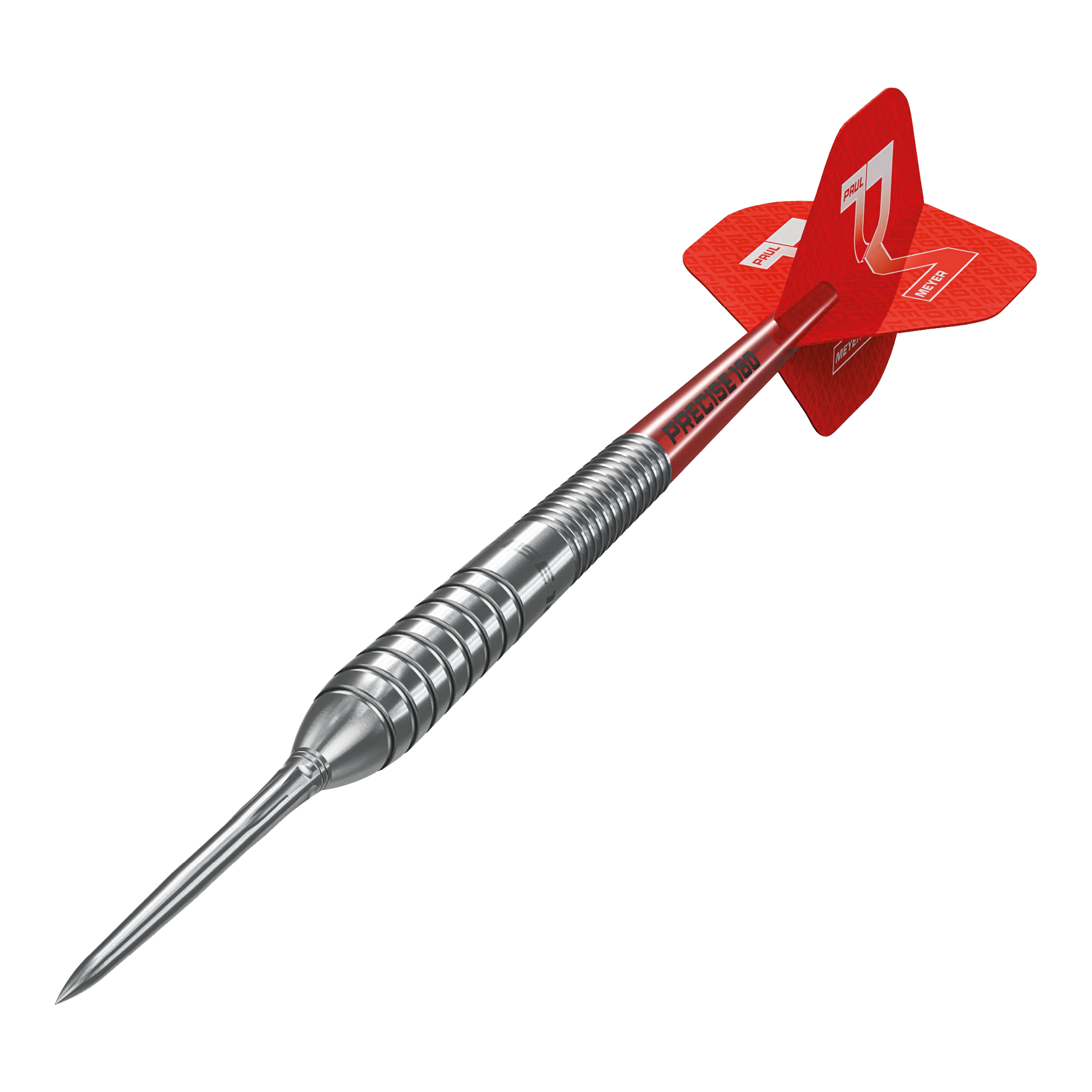 Das Bild stellt die Precise 180 Paul Meyer Version 1 Steeldarts dar. Sie zeichnen sich durch ihre Präzision aus.