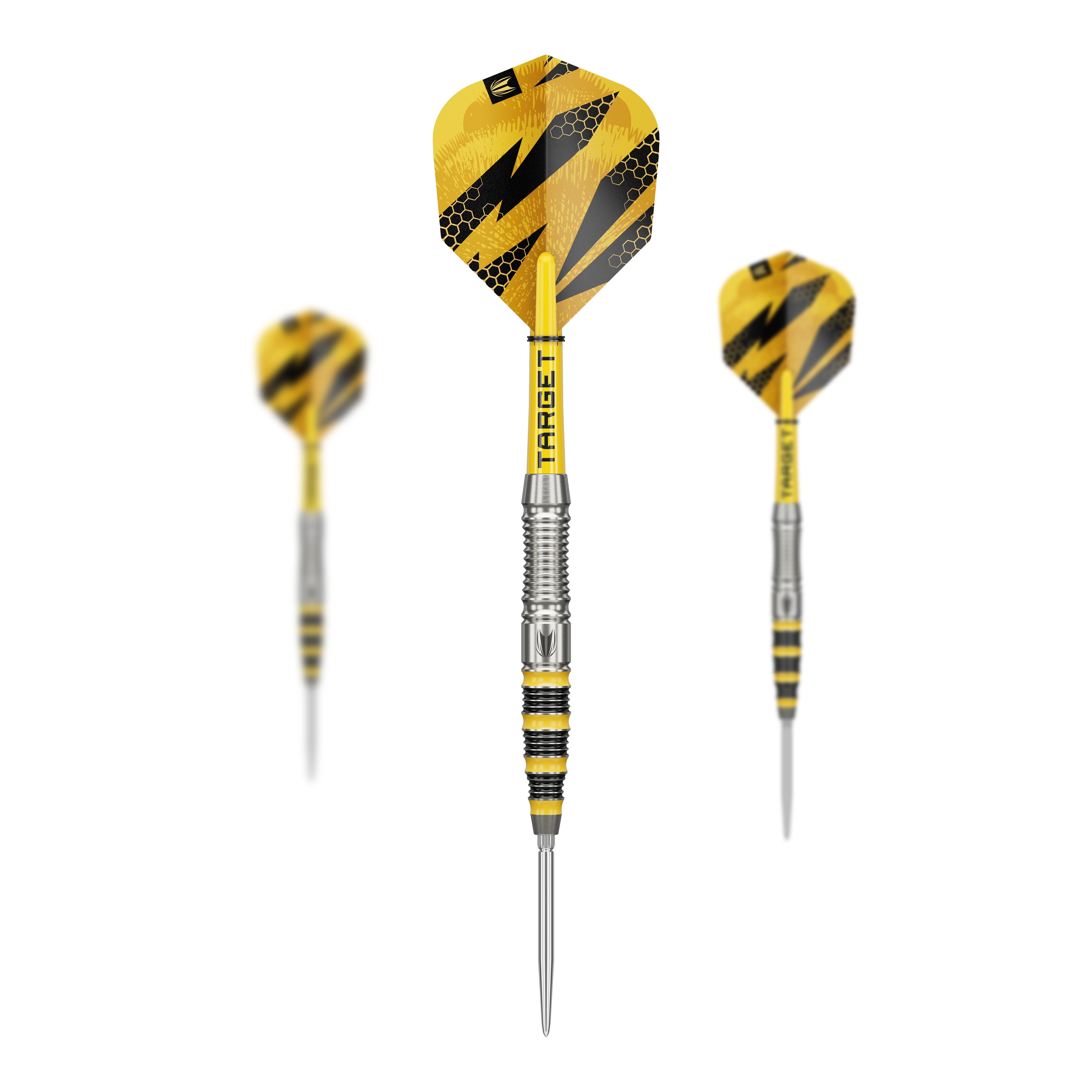 Abgebildet ist das Target Buzz 03 Swiss Points Steeldarts Set. Die Darts sind für das Steeldart-Spiel geeignet.