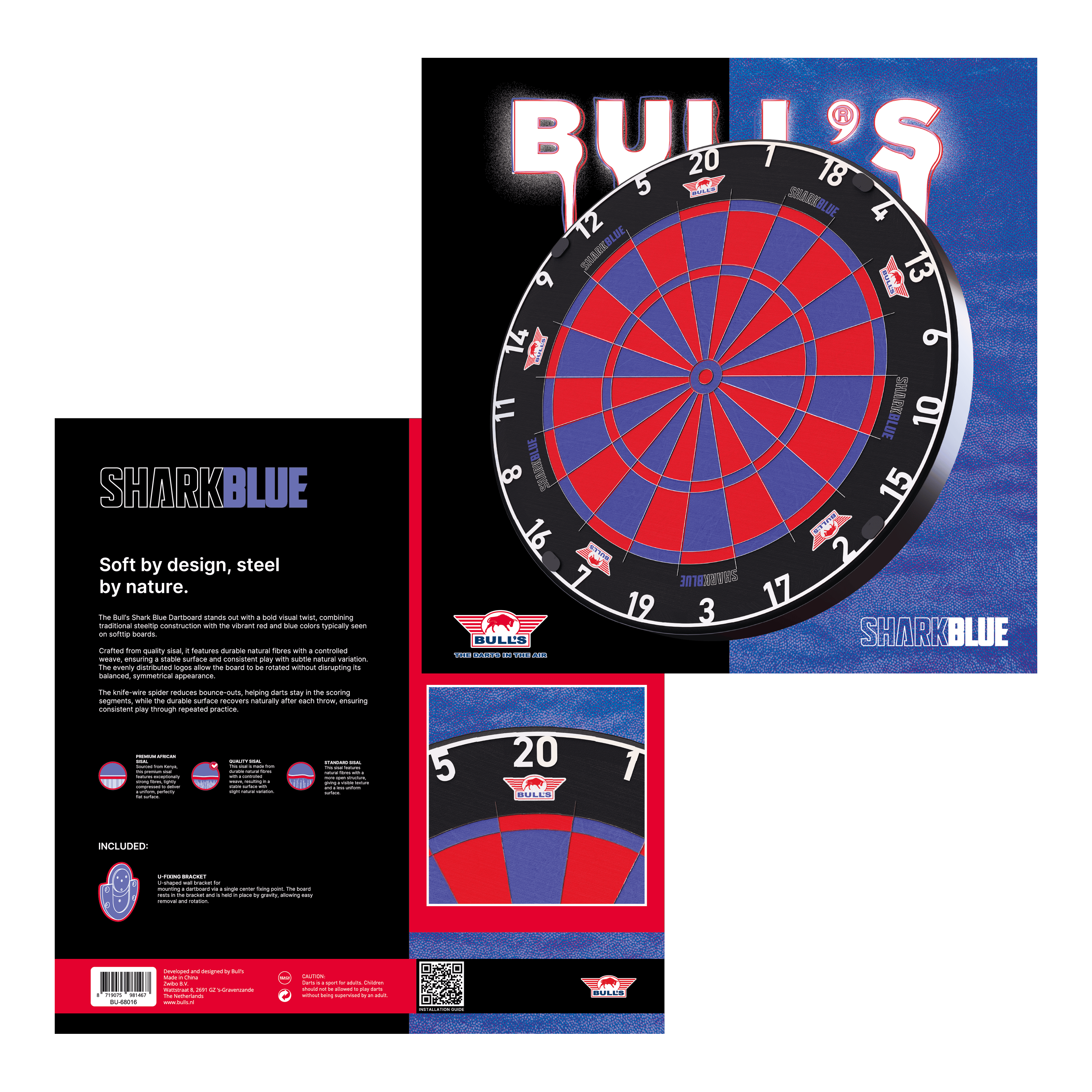 Bulls NL Shark Blue Pro Steeldartboard Bulls NL Shark Blue Pro Steeldartboard