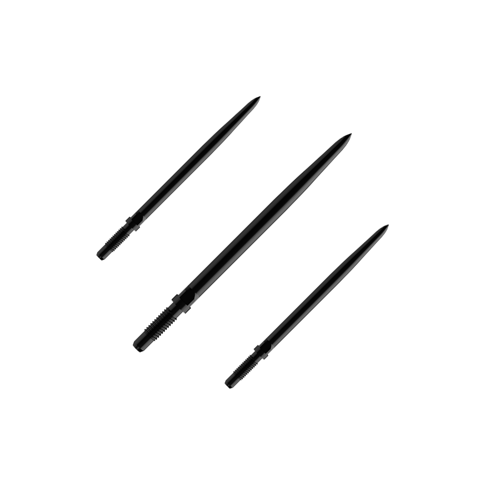Bulls NL Convertible Point Dartspitzen - Smooth - Schwarz Das Bild zeigt einen Artikel mit dem Namen BU57700_BullsNL_Convertible_Points_Smooth_Schwarz_32mm_1Set. Es handelt sich vermutlich um einen Satz schwarzer, glatter Dartspitzen mit einer Länge von 32 mm.