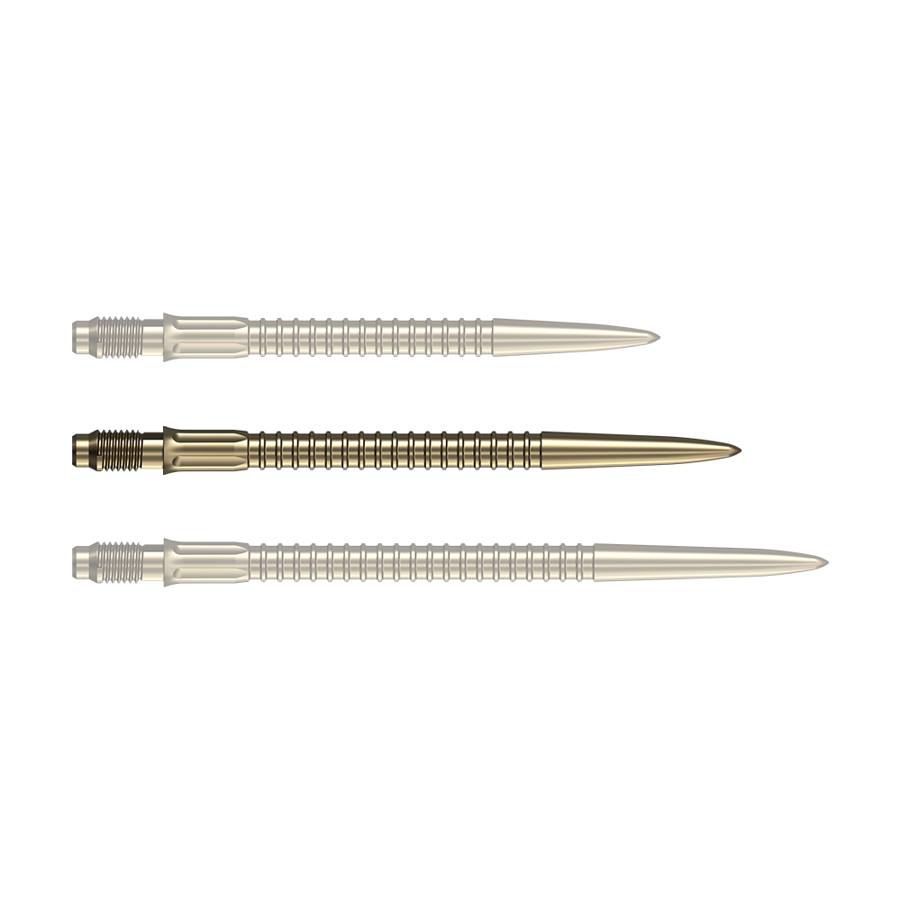 Mission R2.5 Rapid Point GV1 Dartspitzen - Gold Eine goldene Dartspitze mit einer Länge von 35mm ist auf dem Foto zu erkennen. Ideal für Dartspieler zur Erneuerung der Pfeile.