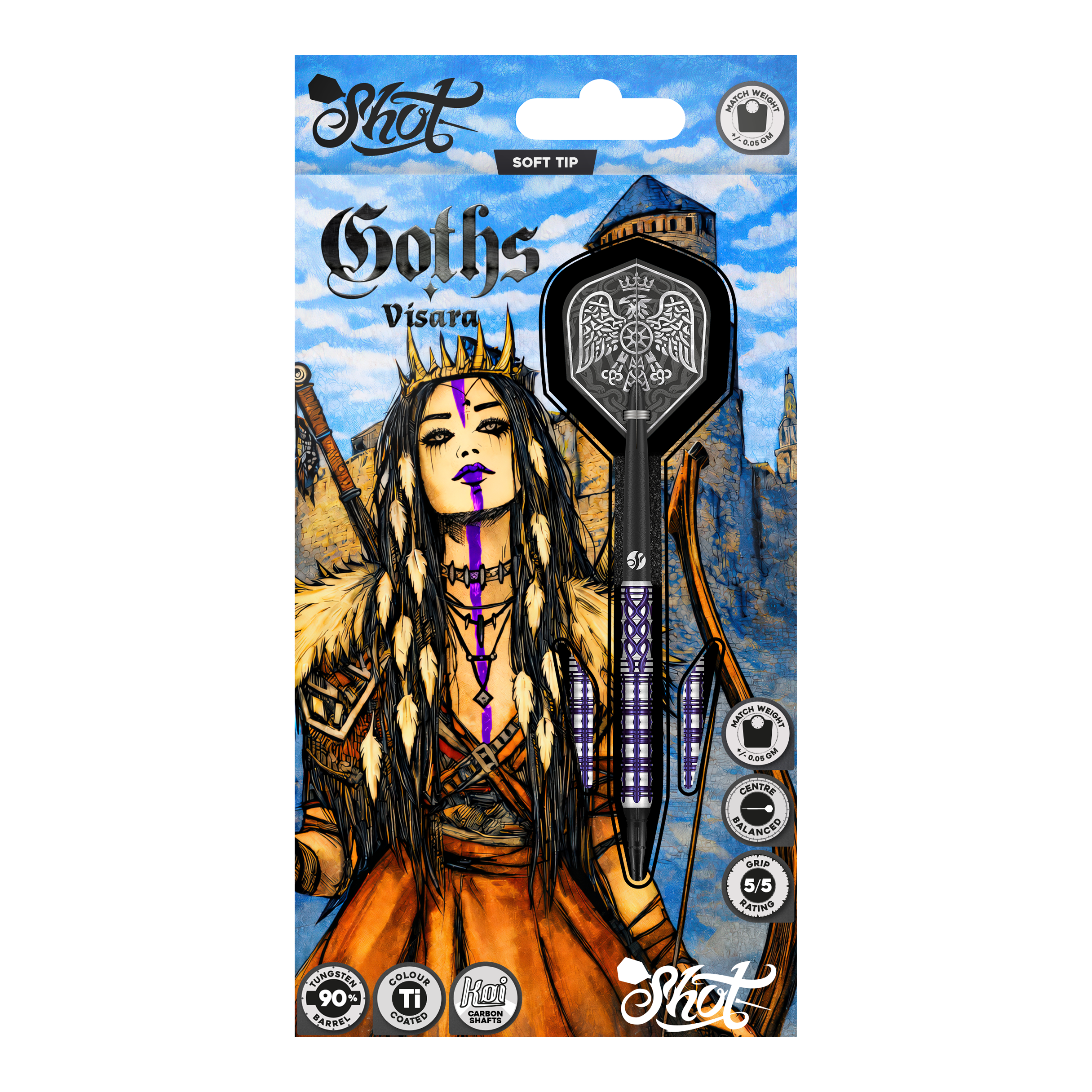 Shot Goths Visara Softdarts - 20g Hier sieht man die Shot Goths Visara Softdarts - 20g. Diese hochwertigen Softdarts sind speziell für den Freizeitsport entworfen.