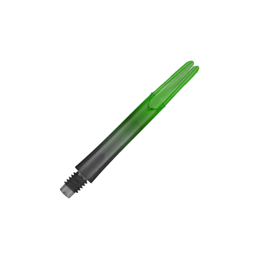 L-Style L-Shaft Locked Straight Natural9 TwoTone Shafts - Grün Das Bild zeigt einen zweifarbigen, geraden Dart-Schaft in grün und schwarz. Der Schaft hat ein Schraubgewinde am unteren Ende.