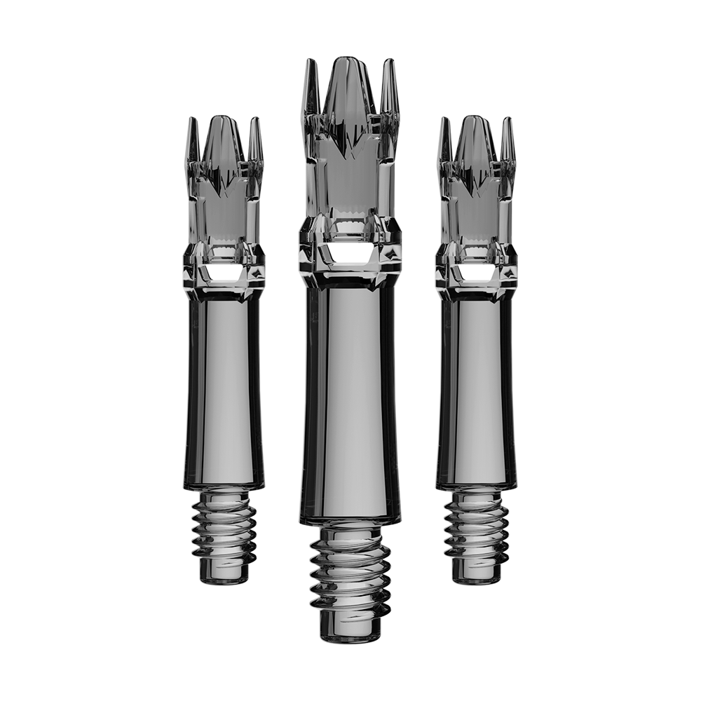 L-Style L-System Ersatzshafts - Clear Black Ein Set von schwarzen transparenten Ersatzshafts ist dargestellt. Die Shafts sind sortiert nebeneinander.