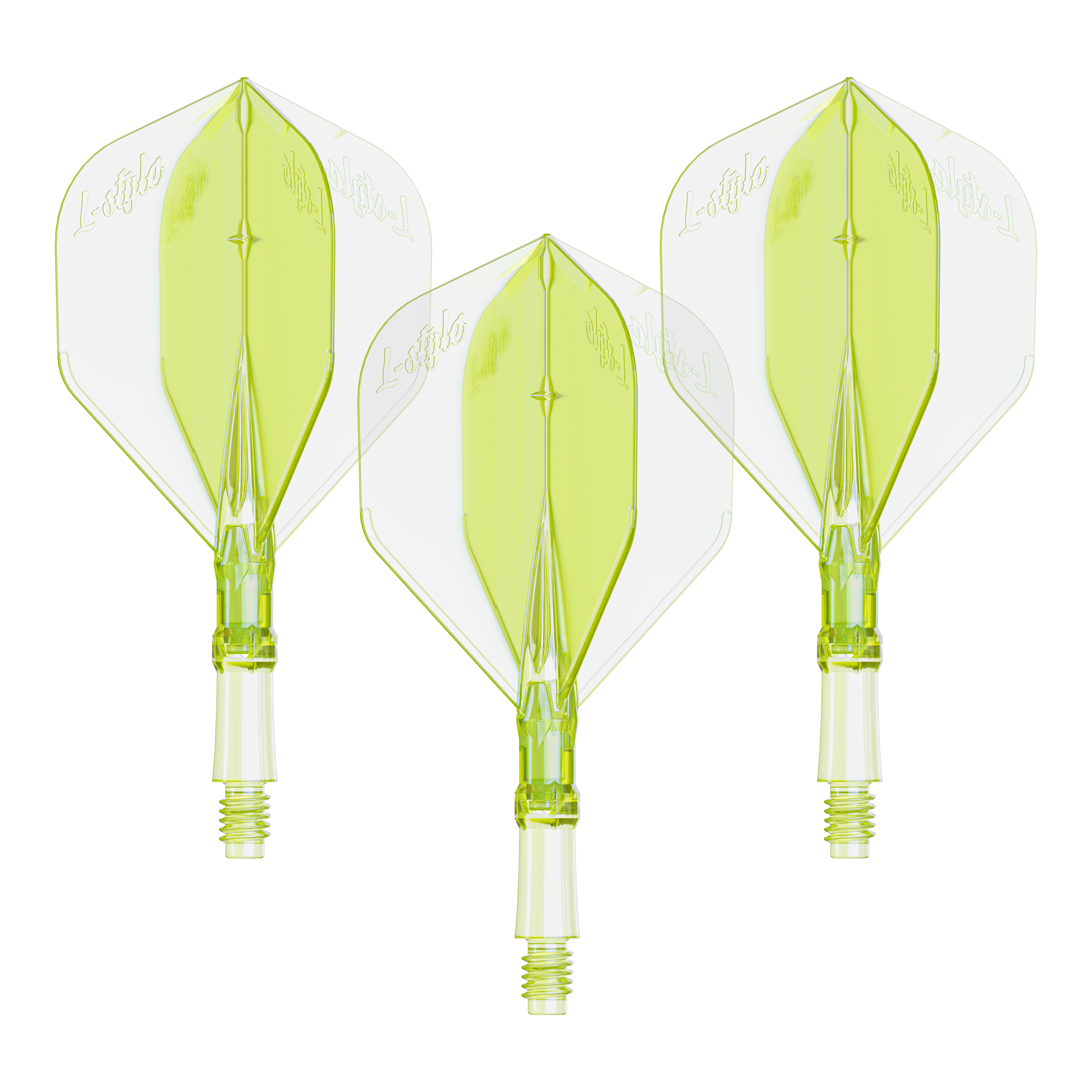 Das Bild zeigt ein Set von Flights für Dartpfeile in Neon-Gelb, kleine Größe. Geeignet für das L-Style L-System.