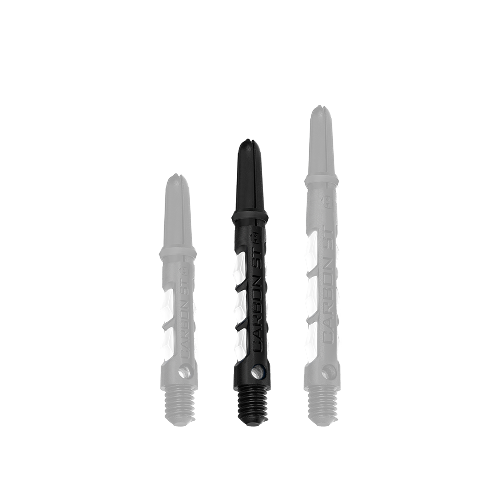 HR438_Harrows_Carbon_ST_Shafts_Weiss_40mm_11ACMQeSNhlFF8 Das Bild zeigt drei Harrows Carbon ST Shafts in der Farbe Weiß. Die Dartschäfte sind in unterschiedlichen Längen angeordnet.
