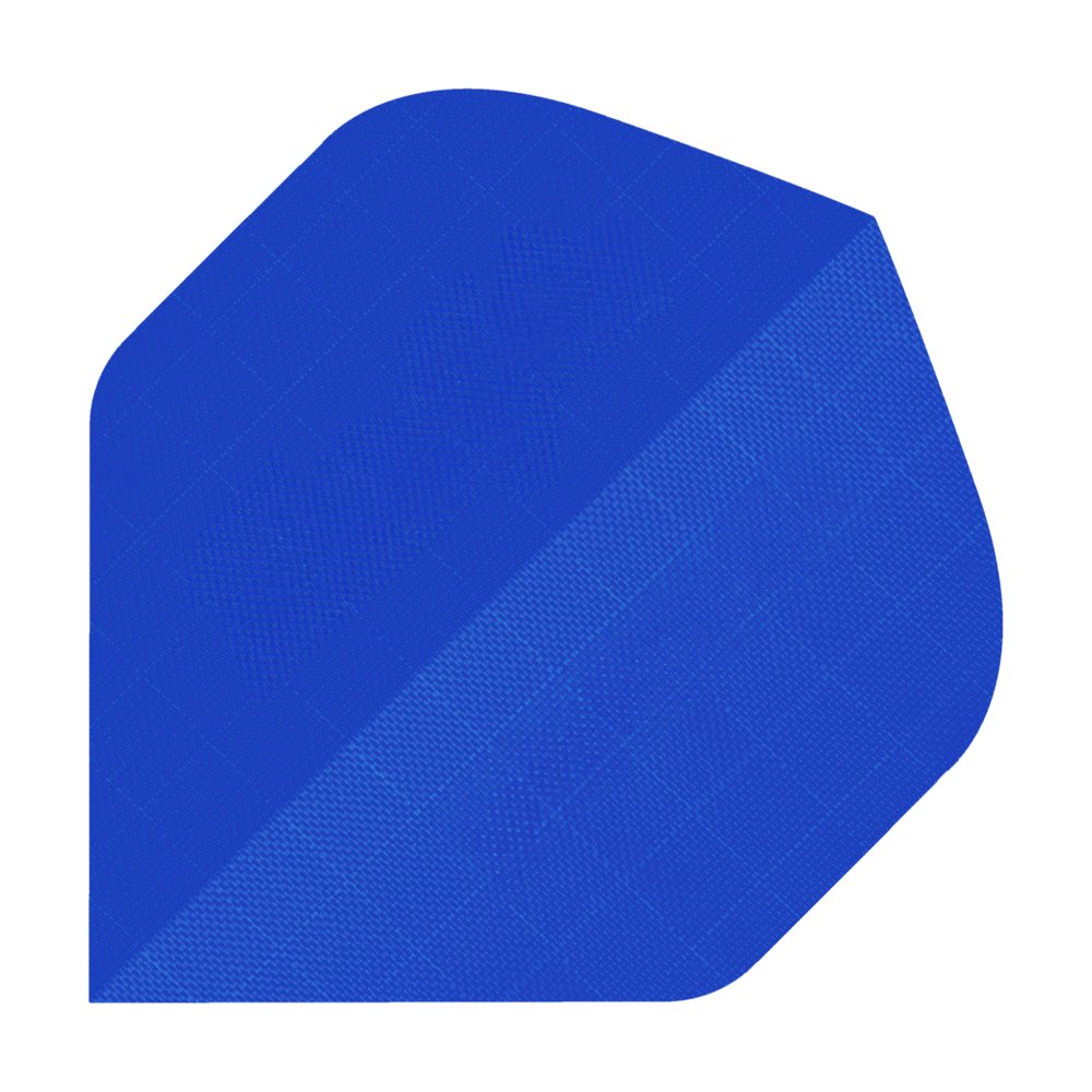 Das Bild zeigt ein blaues Stück Nylon-Stoff in der Form eines Dart-Flights. Die Oberfläche hat eine feine, strukturierte Musterung.