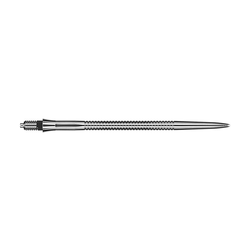 Caliburn EZ-EVO Dartspitzen - Grooved - Silber Das Bild zeigt eine silberne Dartspitze mit Rillen. Die Dartspitze ist vermutlich 45mm lang.