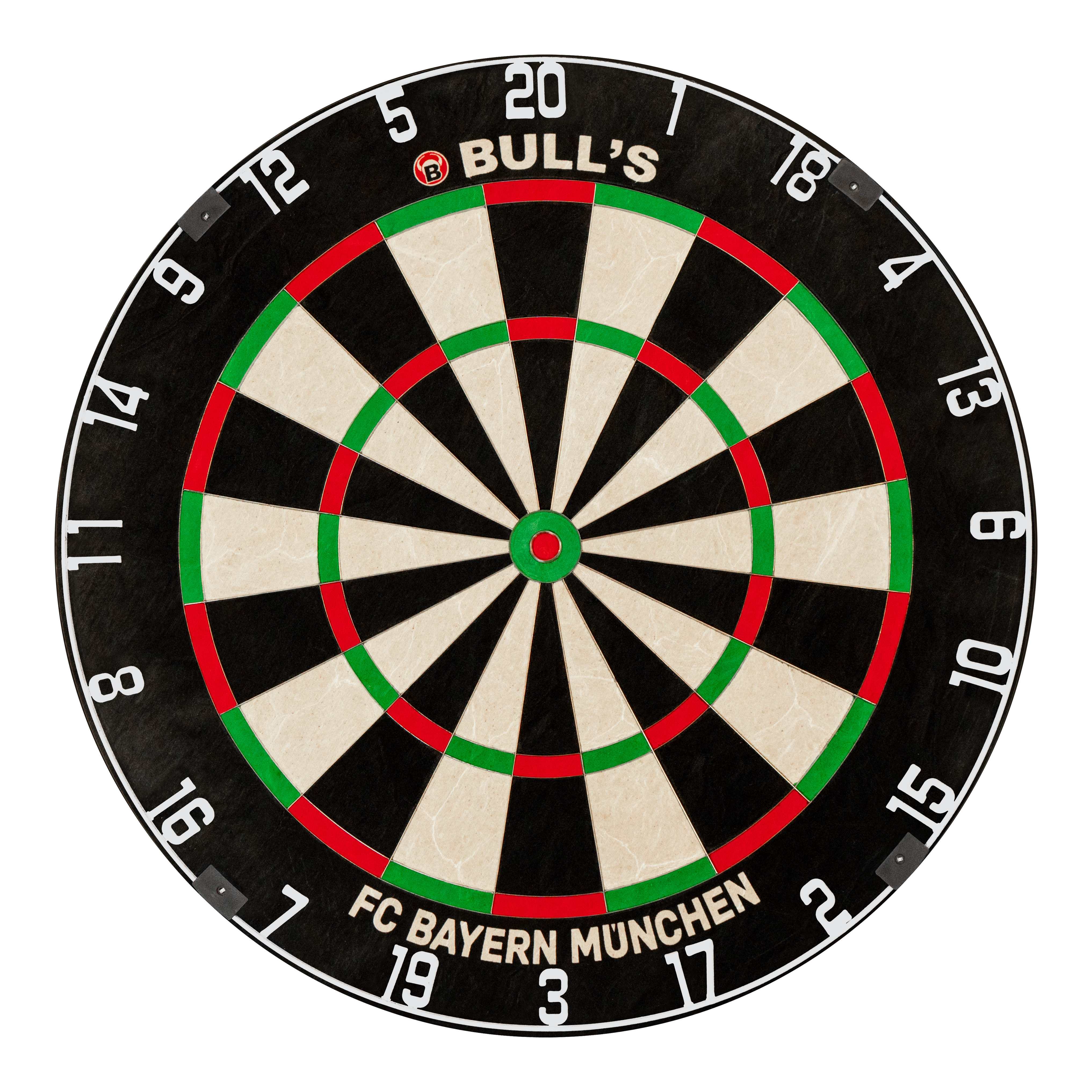 Bulls FC Bayern München Bristle Steeldartboard Auf dem Foto ist das Bulls FC Bayern München Bristle Steeldartboard zu sehen. Diese Dartscheibe ist mit dem Branding des FC Bayern München gestaltet.