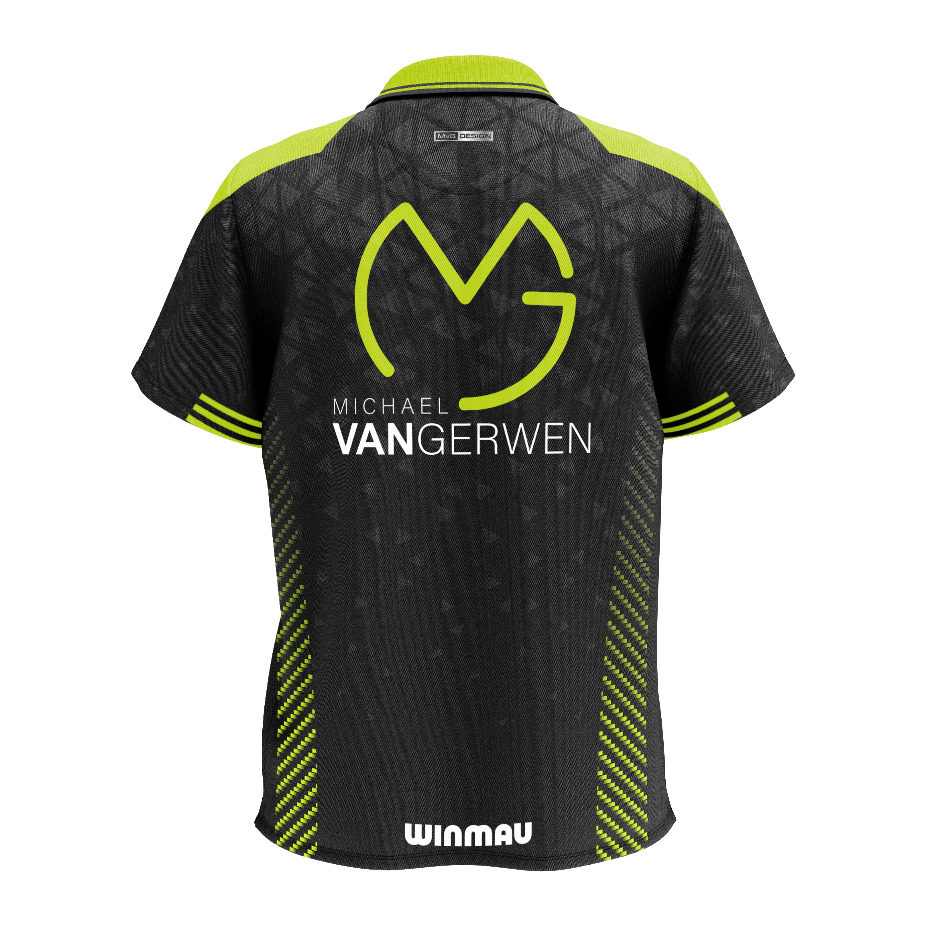 Das Bild zeigt das Winmau Michael Van Gerwen Stage Poloshirt. Es ist ein Poloshirt im Design von Michael Van Gerwen.