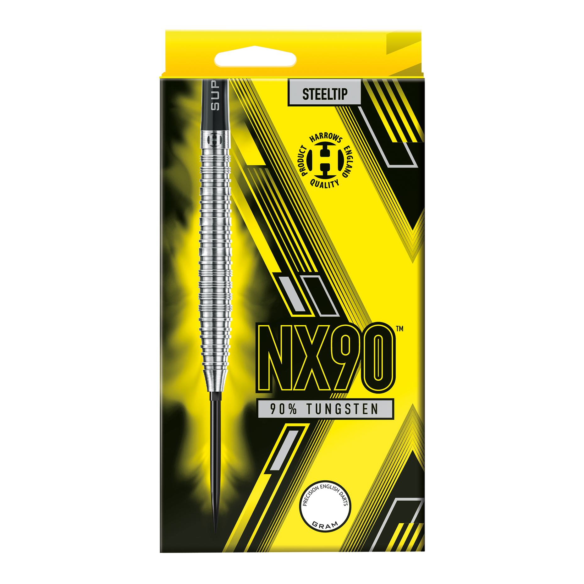 Harrows NX90 Tapered Quick Point Steeldarts Die Abbildung zeigt die Harrows NX90 Tapered Quick Point Steeldarts. Diese Darts sind speziell für Genauigkeit und Kontrolle konzipiert.