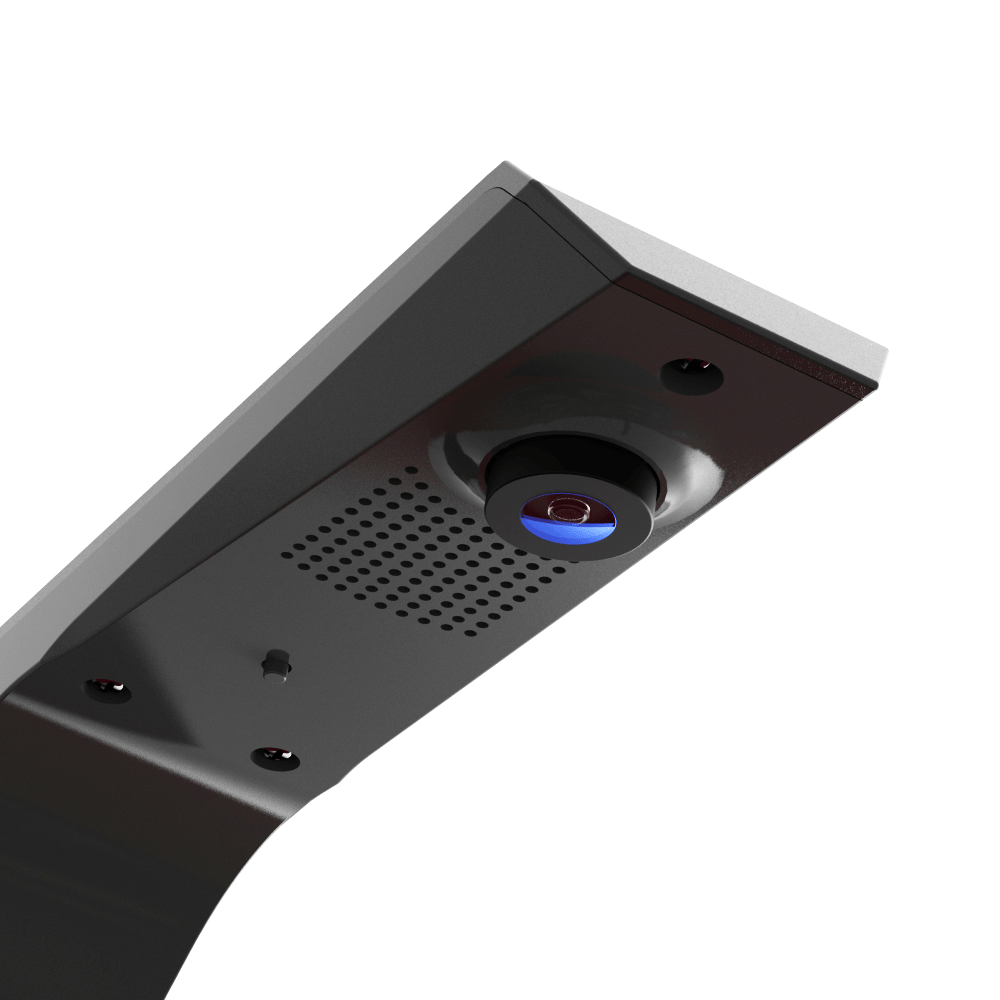 Das Bild zeigt das GranDarts GranEye Steeldart Auto-Scoring-System. Zu sehen ist eine Nahaufnahme des Geräts mit einer Kamera und Belüftungsschlitzen.