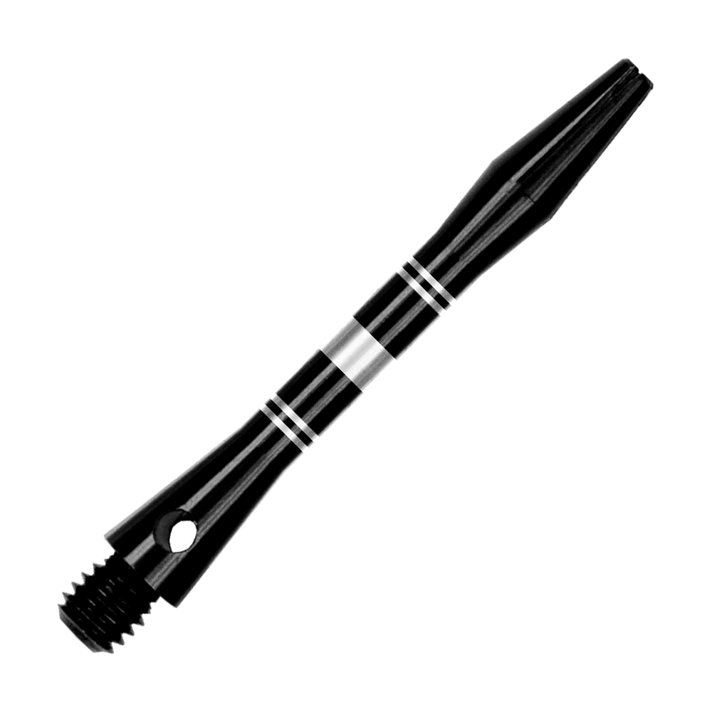 Ringed Aluminium Shafts - Schwarz Silber Auf dem Bild sind Aluminium Shafts in Schwarz und Silber zu sehen. Das Produkt wird aus einer anderen Perspektive gezeigt.