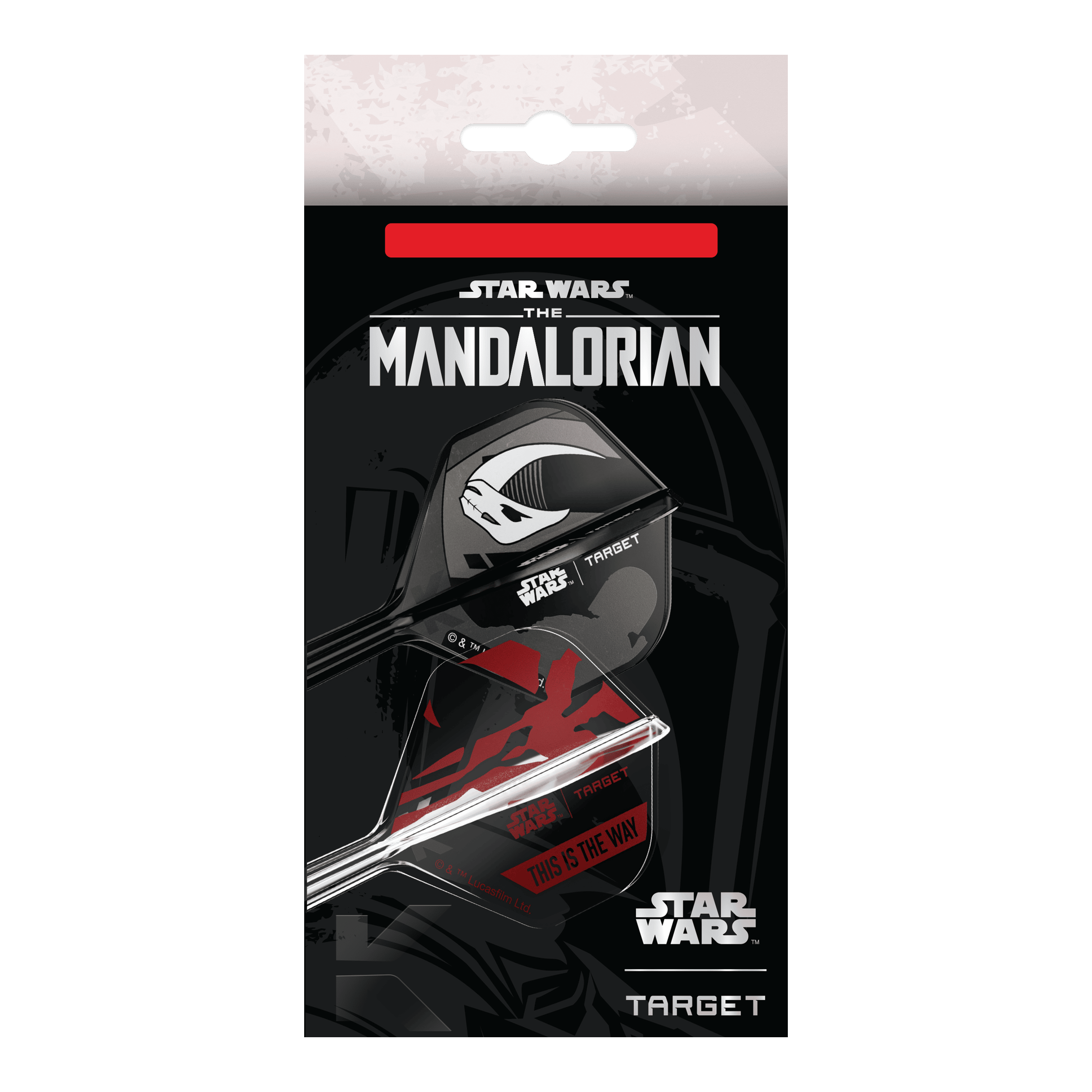 Target Star Wars K-Flex-Set Mandalorian No2 Standard Flights Dieses Bild zeigt das Target Star Wars K-Flex-Set Mandalorian No2 Standard Flights. Die Dart Flights haben ein Mandalorian-Design aus der Star Wars Serie.
