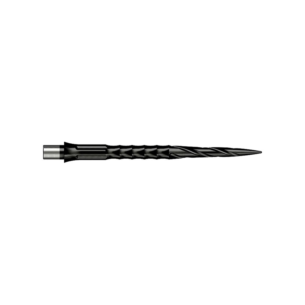 Caliburn System Steeldartspitzen - Spiro - No Lip - Black Hier sieht man eine Steeldartspitze des Caliburn Evo Systems, Modell Spiro NoLip Black, 36mm. Die Spitze ist schwarz und länger als die 32mm Variante.