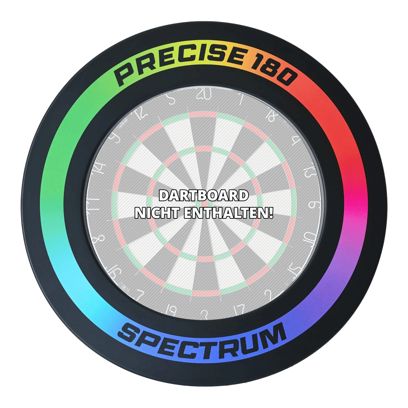 Hier sieht man das Precise 180 Spectrum Dartboard Surround. Dieses Produkt schützt die Wand vor abprallenden Darts.
