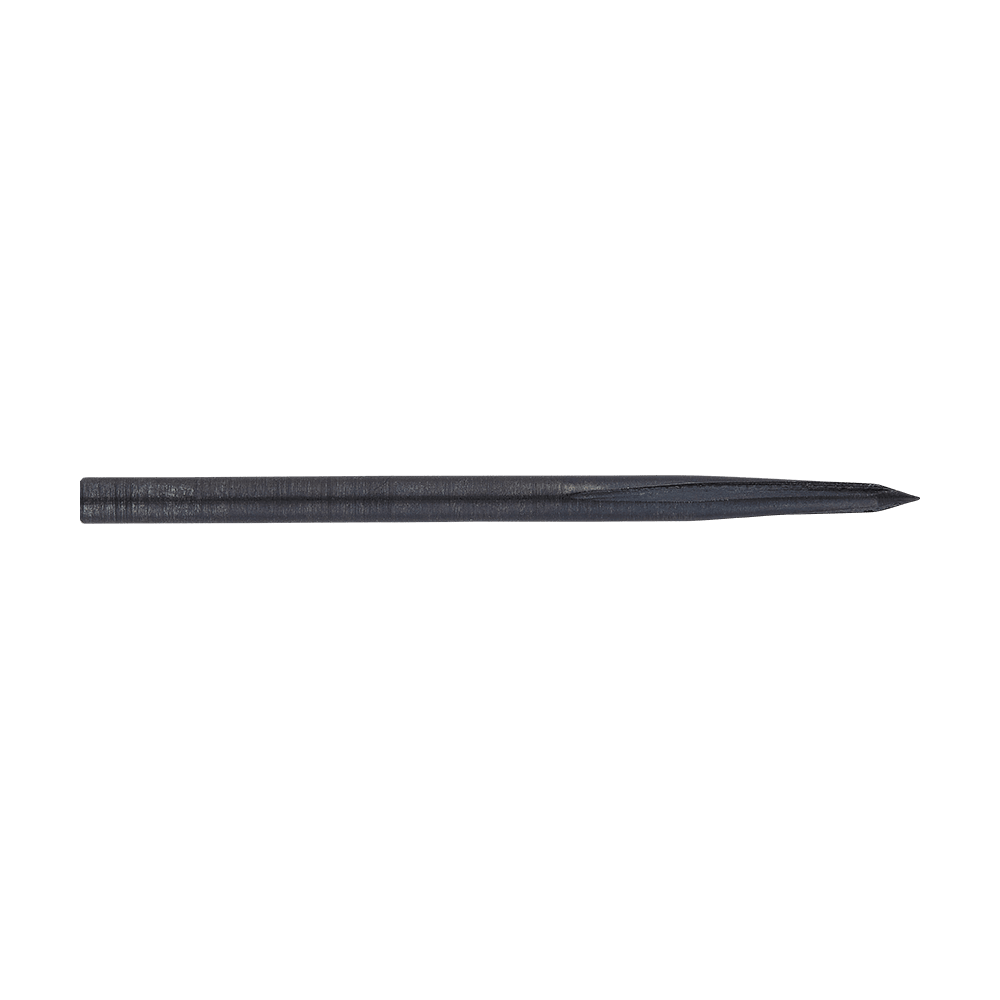 Unicorn Volute Noir Steeldartspitzen Das Bild zeigt eine schwarze Steeldartspitze namens "Unicorn Volute Noir". Die Spitze ist lang, schlank und hat eine fein gearbeitete Struktur.