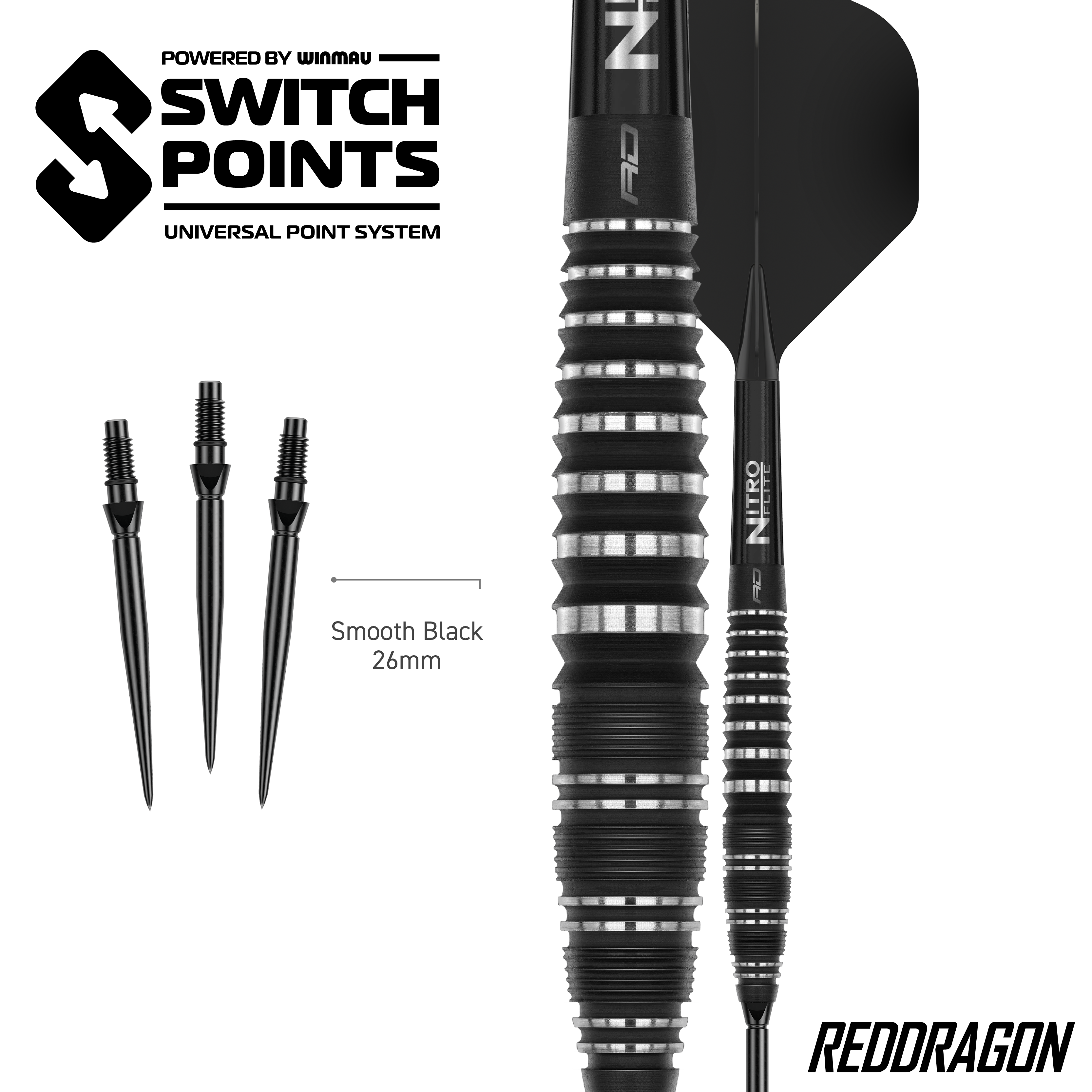 Red Dragon Sable Bomb Switch Point Steeldarts Zu sehen sind die Red Dragon Sable Bomb Switch Point Steeldarts. Die Darts sind robust und für präzises Spiel konzipiert.