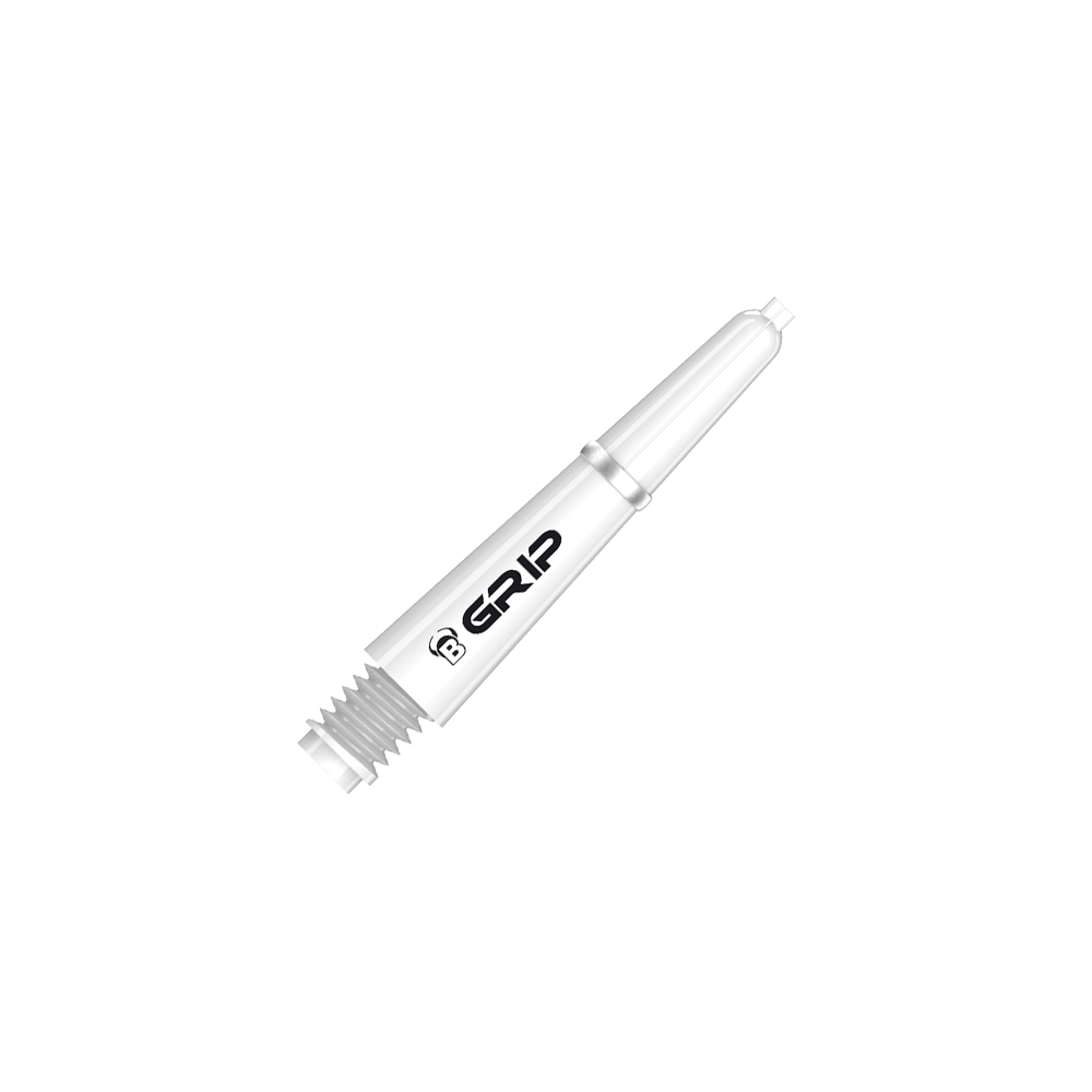 BS55089_Bulls_B-Grip-2_SL_Shafts_Weiss_28mm_2 Das Bild zeigt einen weißen Bulls B-Grip-2 SL Shaft. Auf dem Schaft steht das Wort "GRIP" in schwarzer Schrift.
